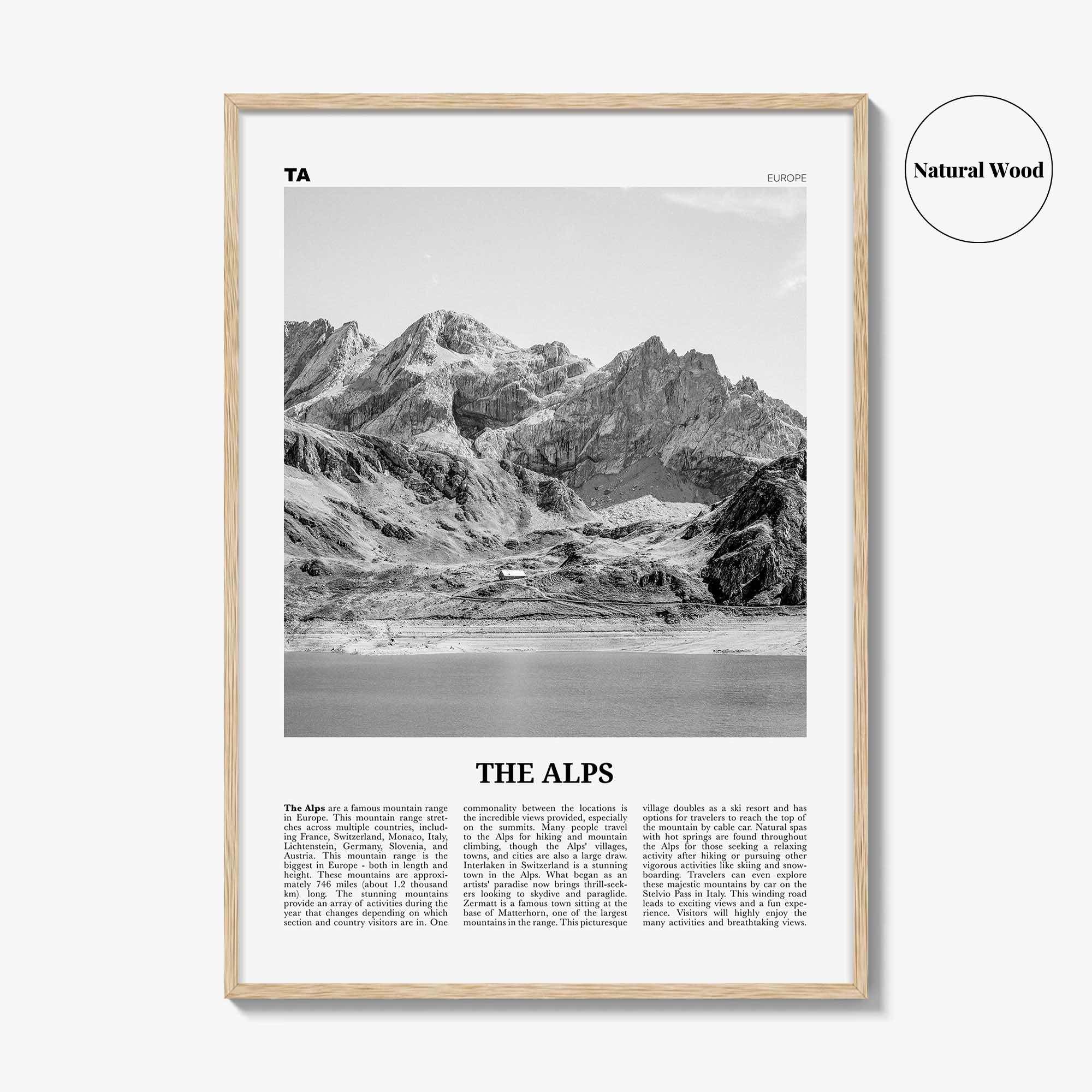 The Alps Print Black and White, The Alps Wall Art, The Alps Poster, The Alps Photo, The Alps Wall Décor, The Alps Map, Europe