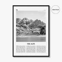 The Alps Print Black and White, The Alps Wall Art, The Alps Poster, The Alps Photo, The Alps Wall Décor, The Alps Map, Europe