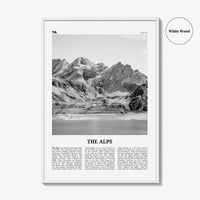 The Alps Print Black and White, The Alps Wall Art, The Alps Poster, The Alps Photo, The Alps Wall Décor, The Alps Map, Europe