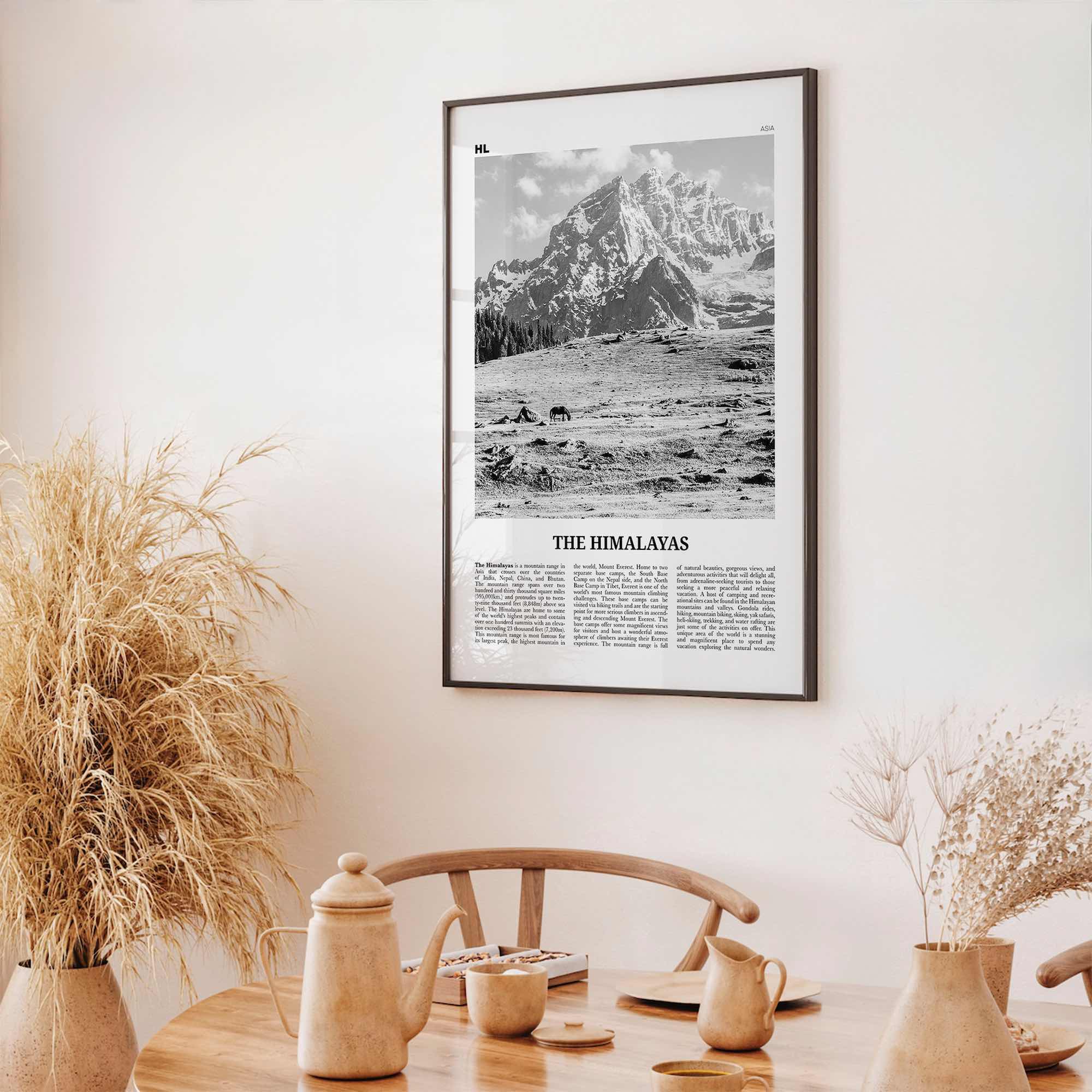 The Himalayas Print Black and White, Himalayas Wall Art, Himalayas Poster, Himalayas Photo, Himalayas Map, Asia