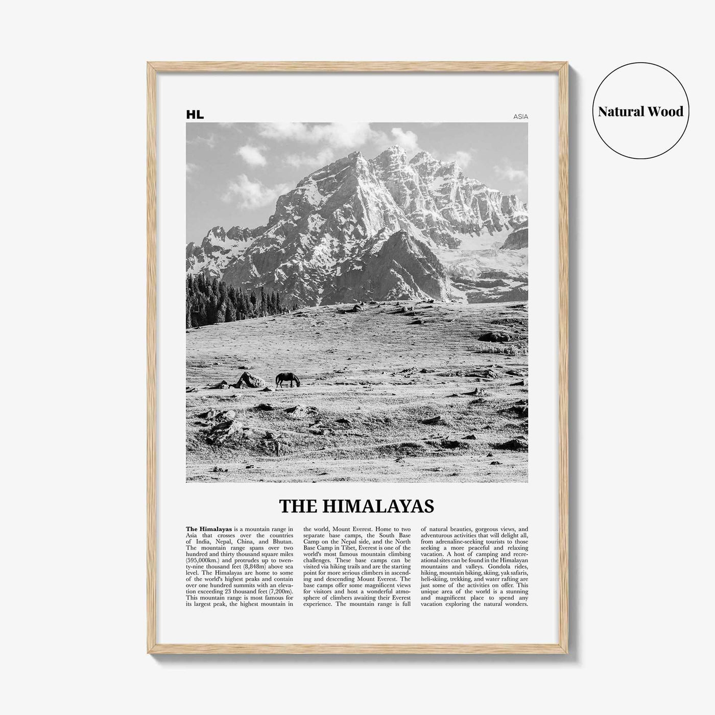 The Himalayas Print Black and White, Himalayas Wall Art, Himalayas Poster, Himalayas Photo, Himalayas Map, Asia