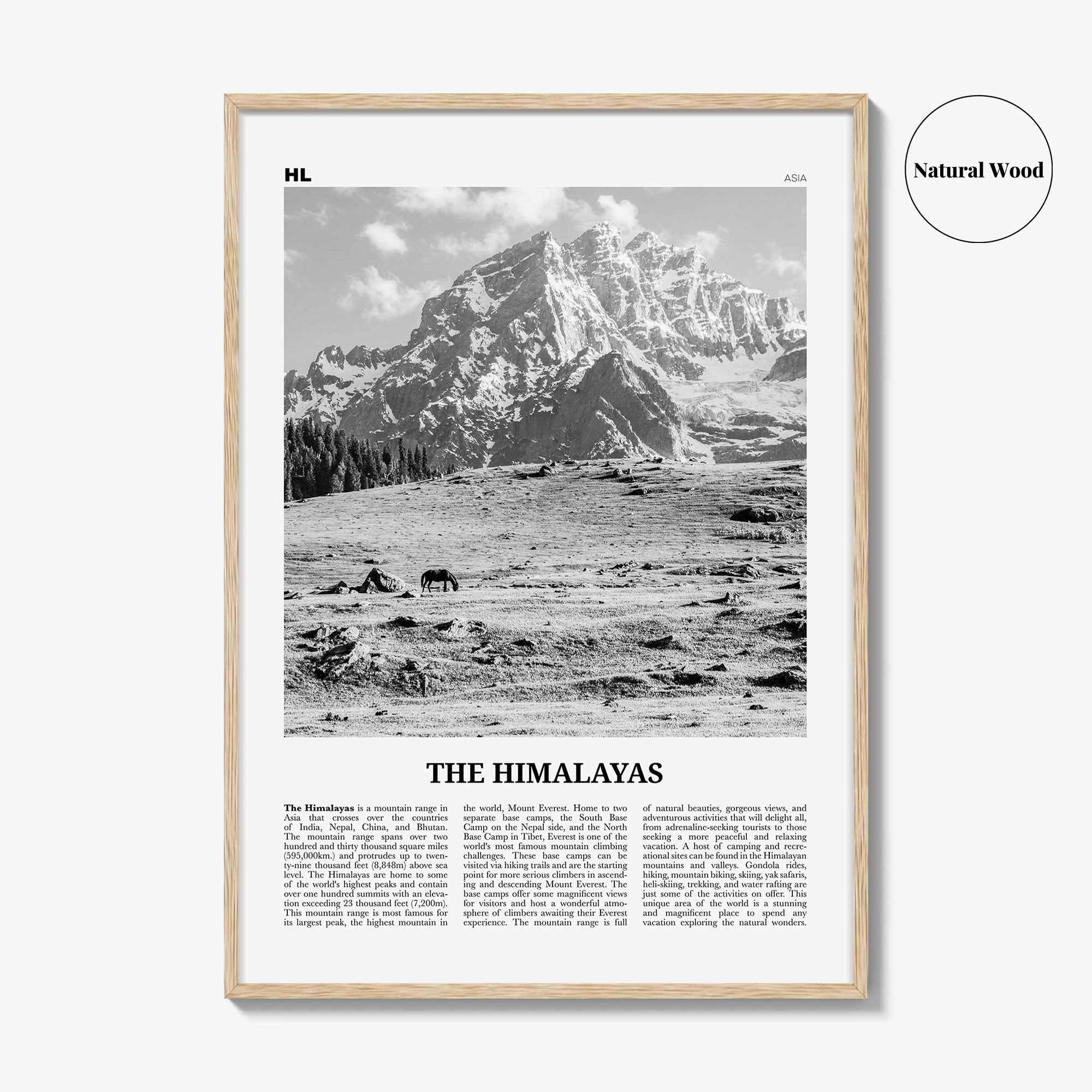 The Himalayas Print Black and White, Himalayas Wall Art, Himalayas Poster, Himalayas Photo, Himalayas Map, Asia
