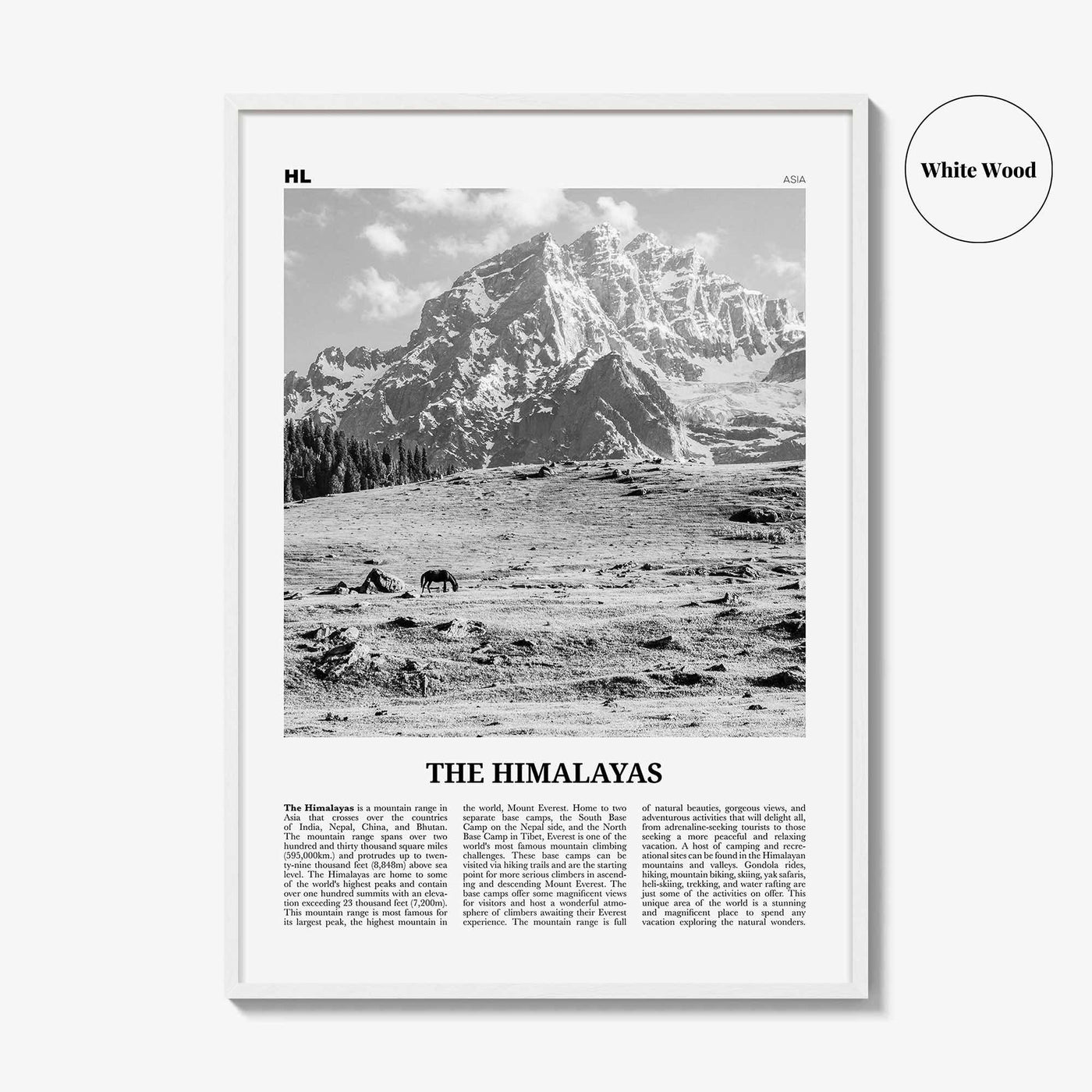 The Himalayas Print Black and White, Himalayas Wall Art, Himalayas Poster, Himalayas Photo, Himalayas Map, Asia