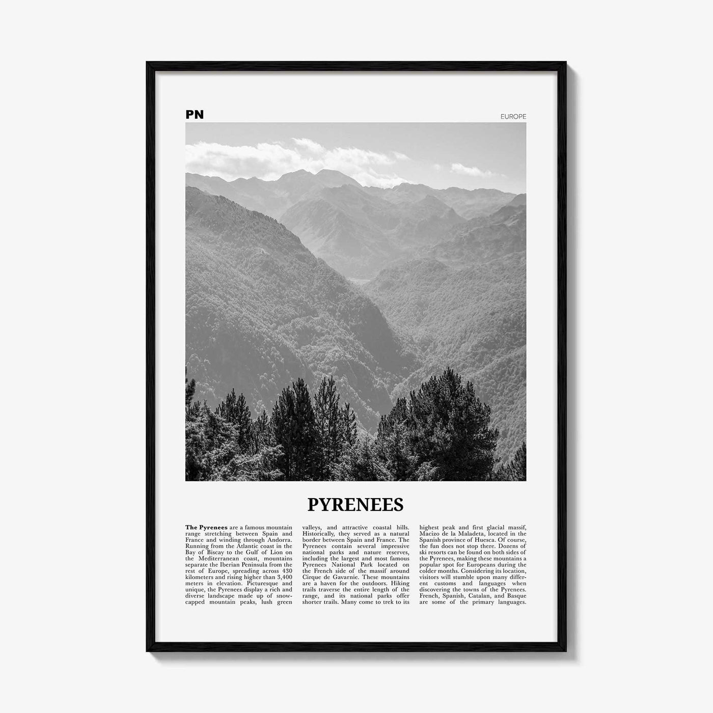The Pyrenees Print Black and White, The Pyrenees Wall Art, The Pyrenees Poster, The Pyrenees Photo, The Pyrenees Wall Décor
