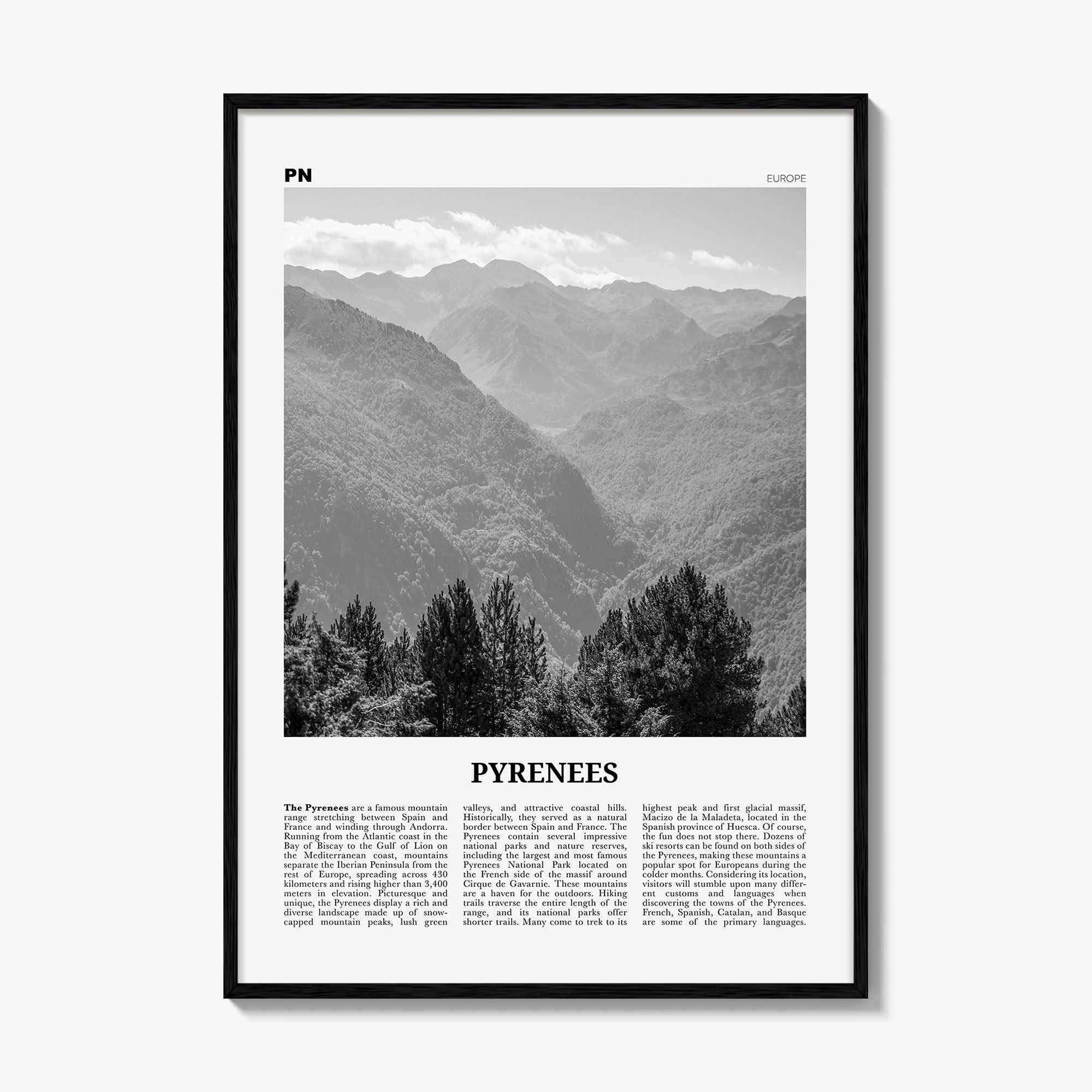The Pyrenees Print Black and White, The Pyrenees Wall Art, The Pyrenees Poster, The Pyrenees Photo, The Pyrenees Wall Décor