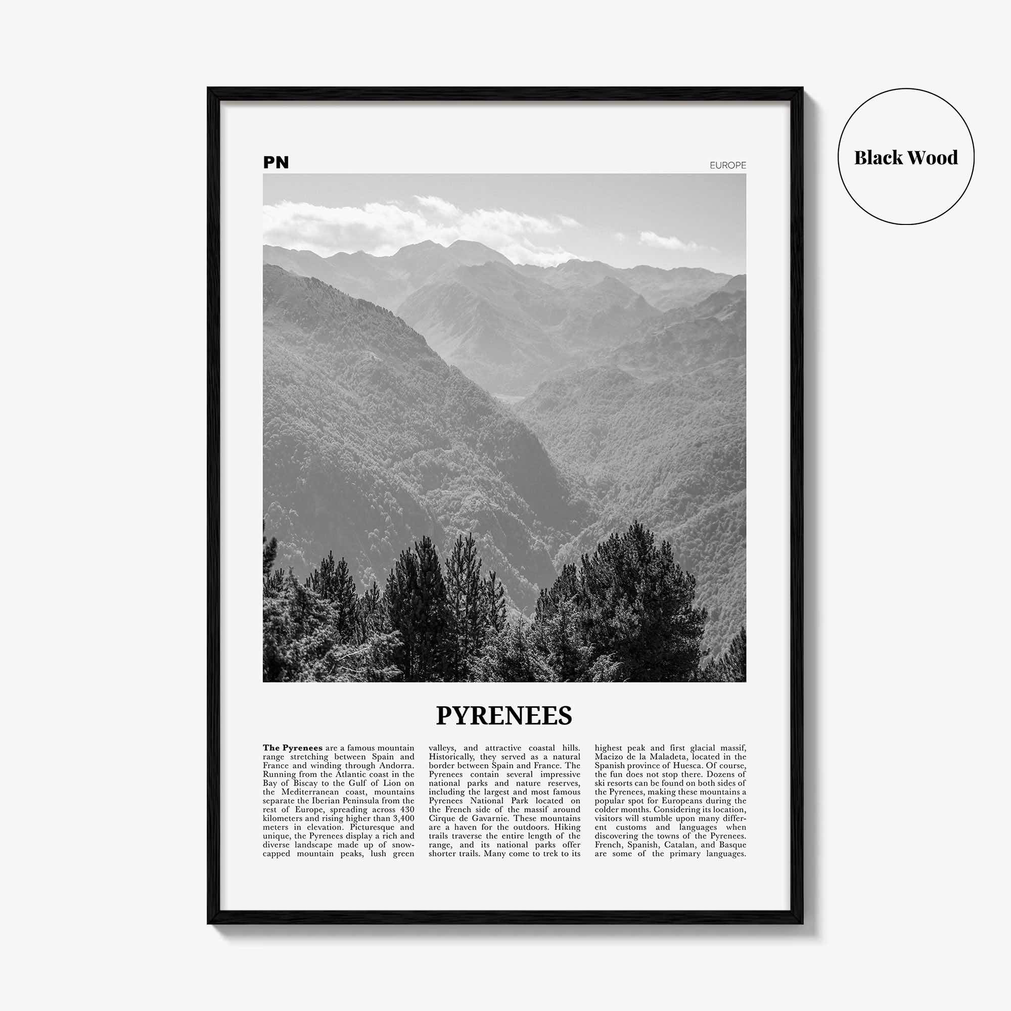 The Pyrenees Print Black and White, The Pyrenees Wall Art, The Pyrenees Poster, The Pyrenees Photo, The Pyrenees Wall Décor