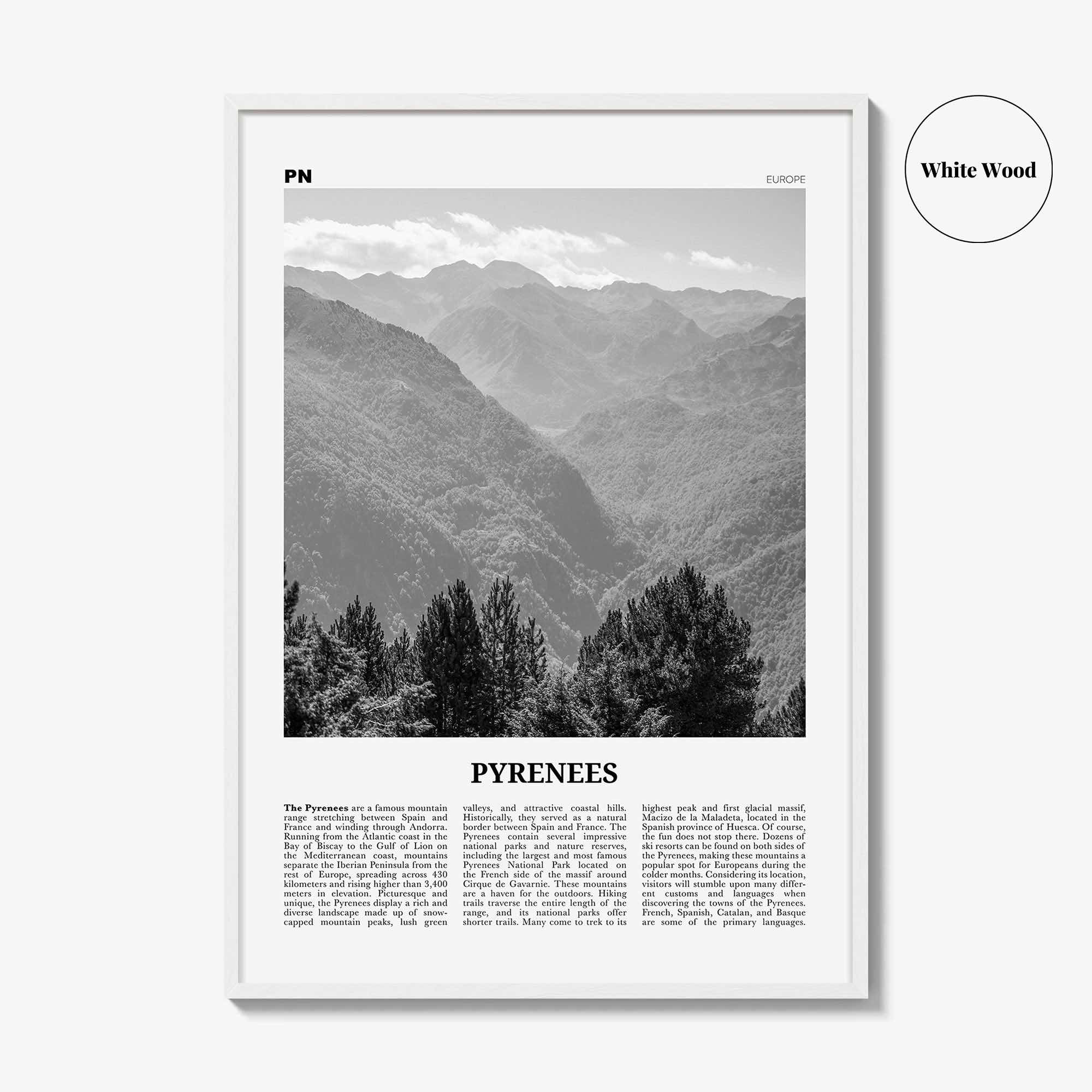 The Pyrenees Print Black and White, The Pyrenees Wall Art, The Pyrenees Poster, The Pyrenees Photo, The Pyrenees Wall Décor