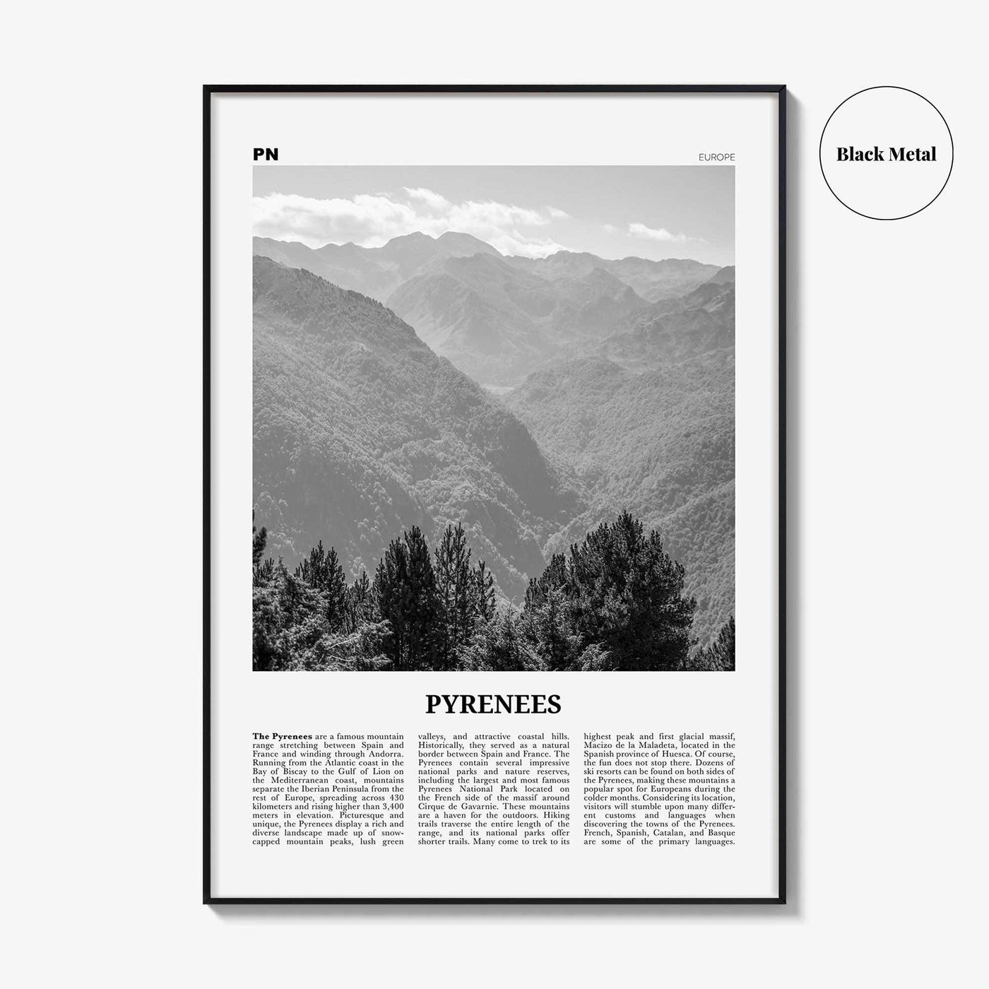 The Pyrenees Print Black and White, The Pyrenees Wall Art, The Pyrenees Poster, The Pyrenees Photo, The Pyrenees Wall Décor