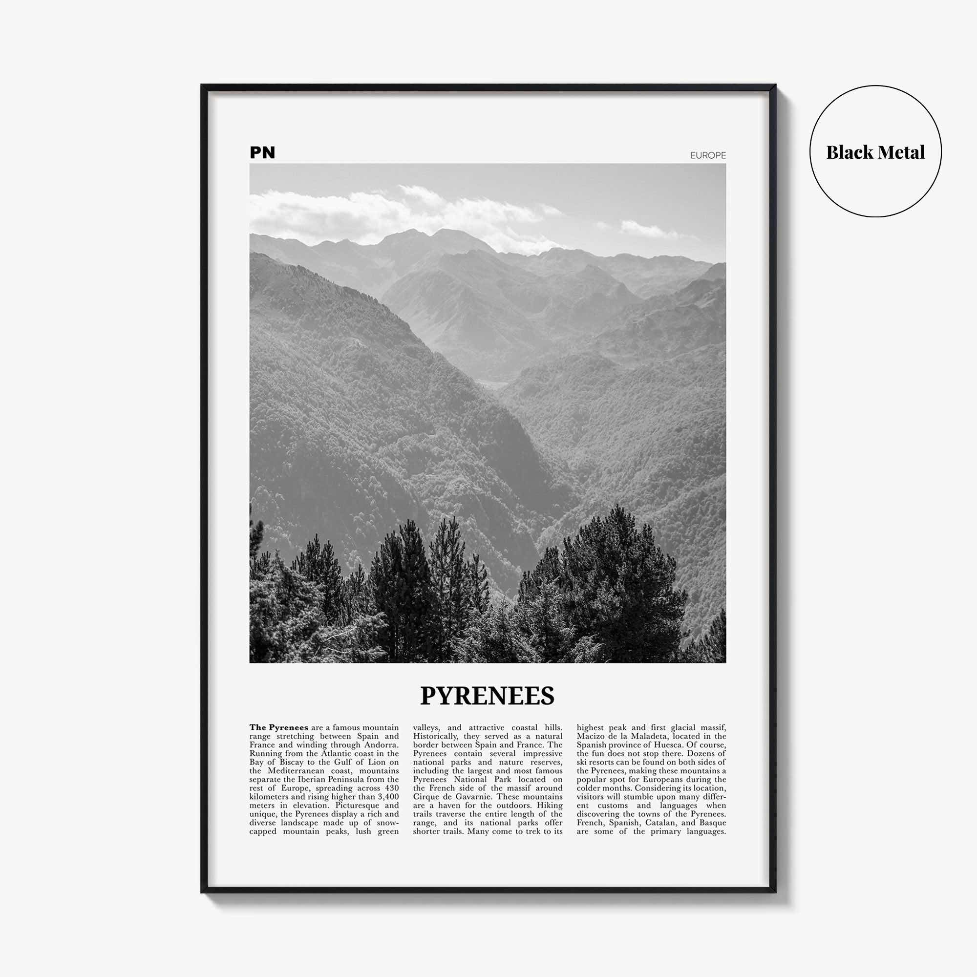 The Pyrenees Print Black and White, The Pyrenees Wall Art, The Pyrenees Poster, The Pyrenees Photo, The Pyrenees Wall Décor