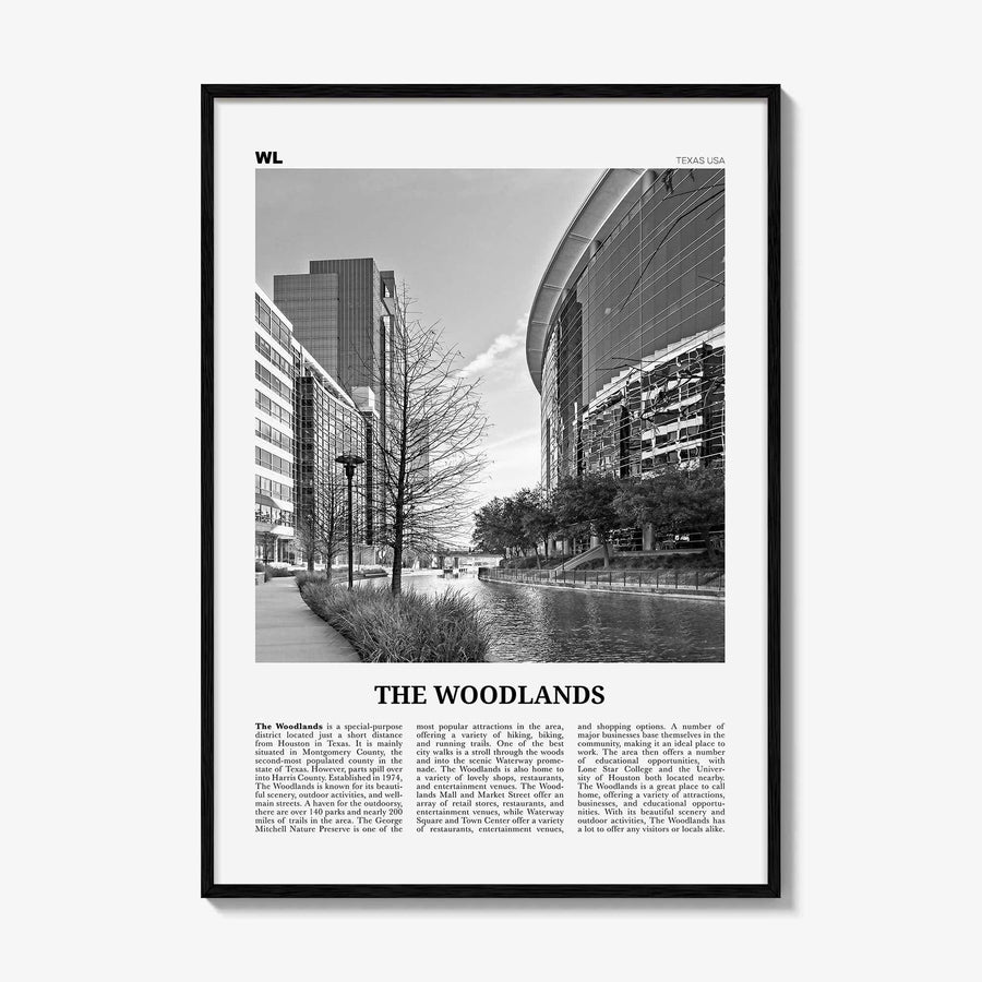 The Woodlands Print Black and White, The Woodlands Wall Art, The Woodlands Poster, Photo, The Woodlands Wall Décor, The Woodlands Map