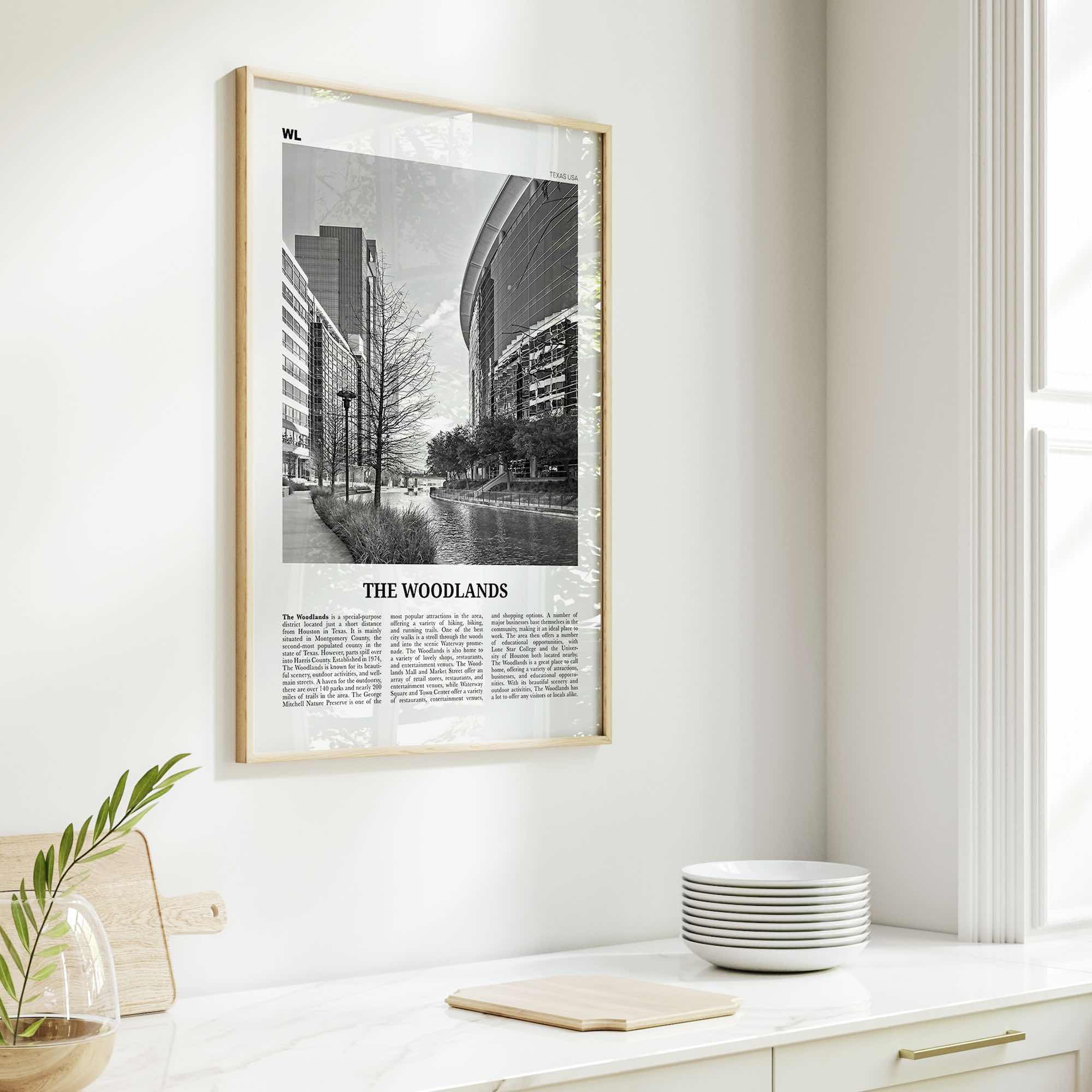 The Woodlands Print Black and White, The Woodlands Wall Art, The Woodlands Poster, Photo, The Woodlands Wall Décor, The Woodlands Map