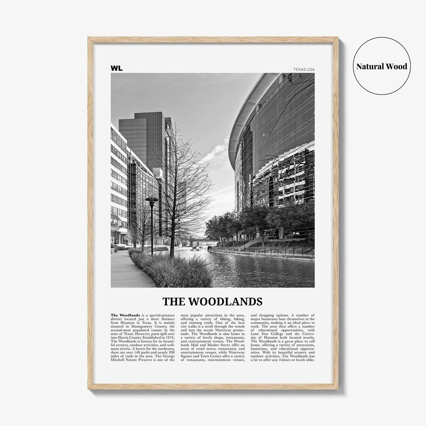 The Woodlands Print Black and White, The Woodlands Wall Art, The Woodlands Poster, Photo, The Woodlands Wall Décor, The Woodlands Map