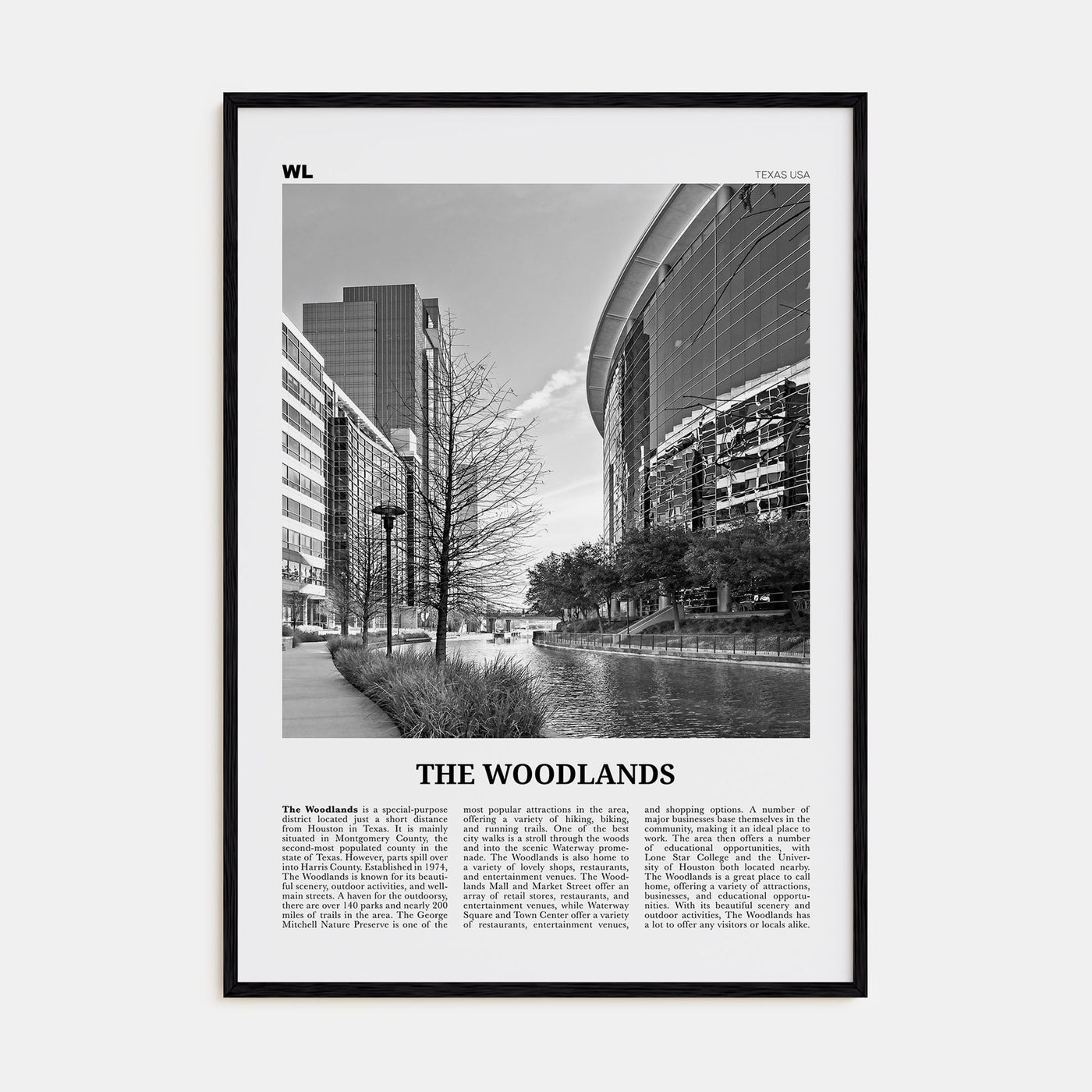 The Woodlands Travel B&W Poster