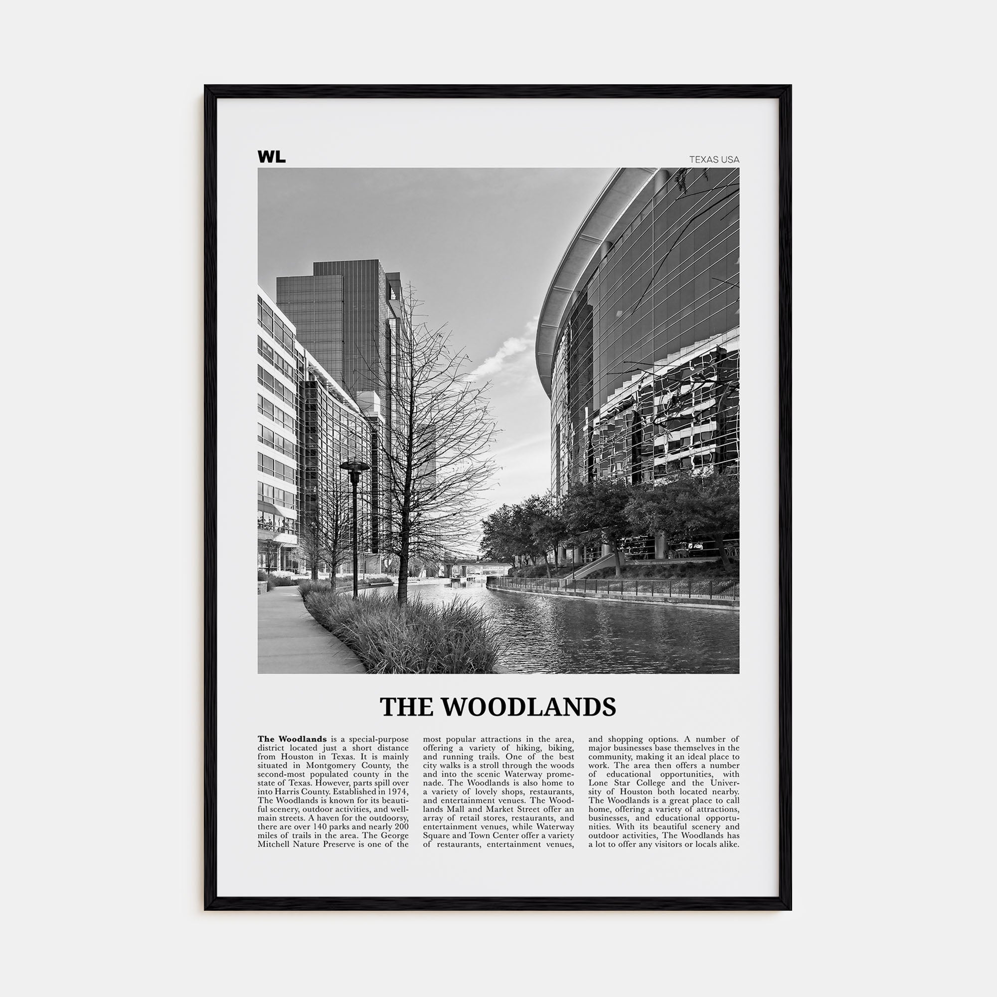 The Woodlands Travel B&W Poster