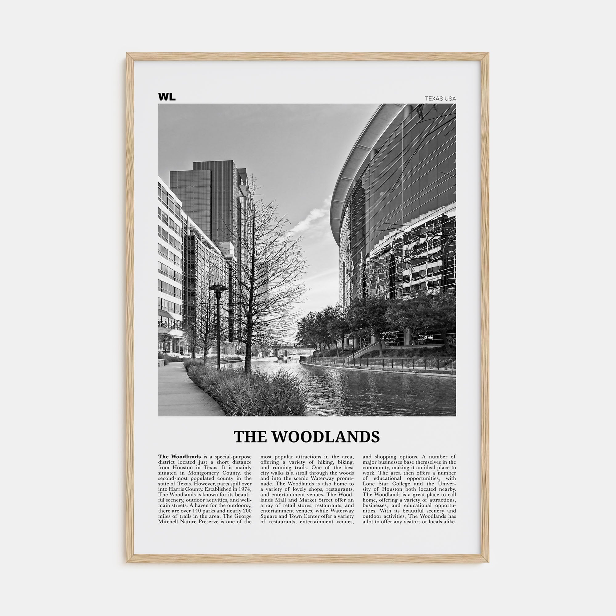 The Woodlands Travel B&W Poster