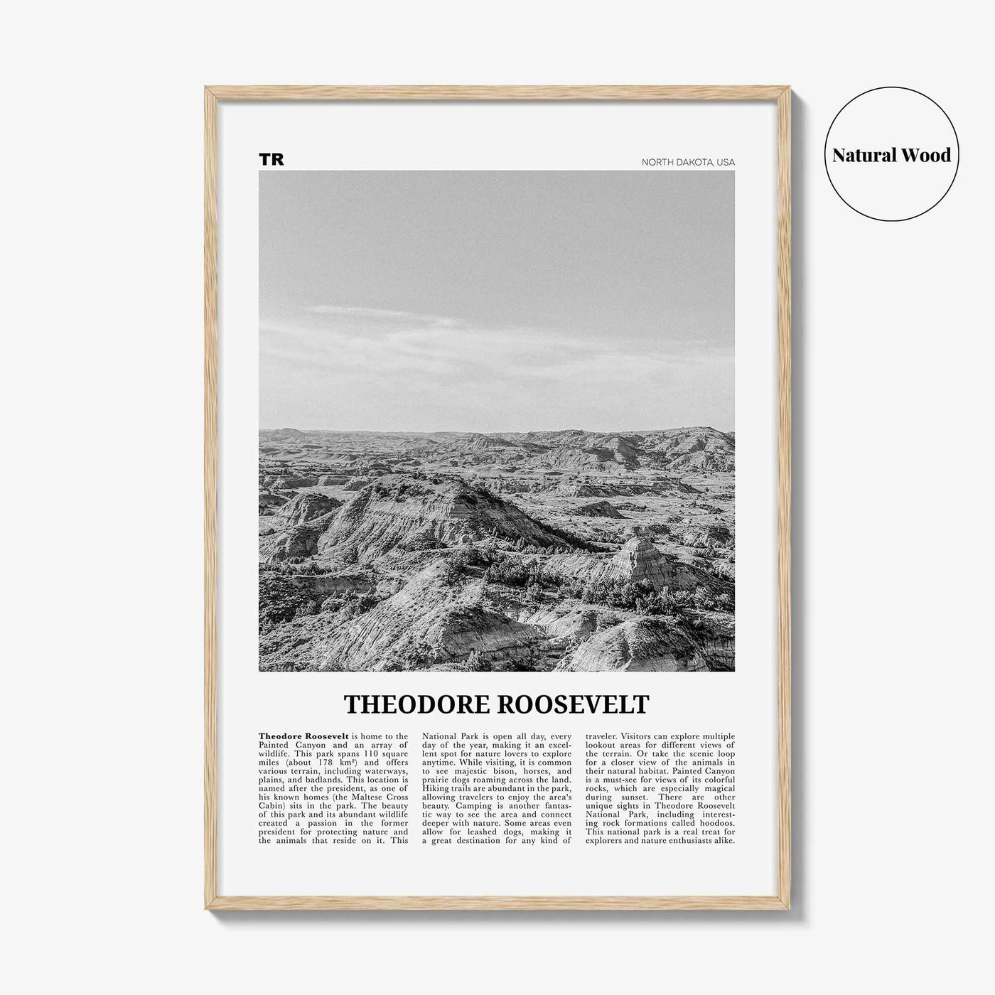 Theodore Roosevelt National Park Print Black and White, Theodore Roosevelt Wall Art, Theodore Roosevelt Poster, North Dakota