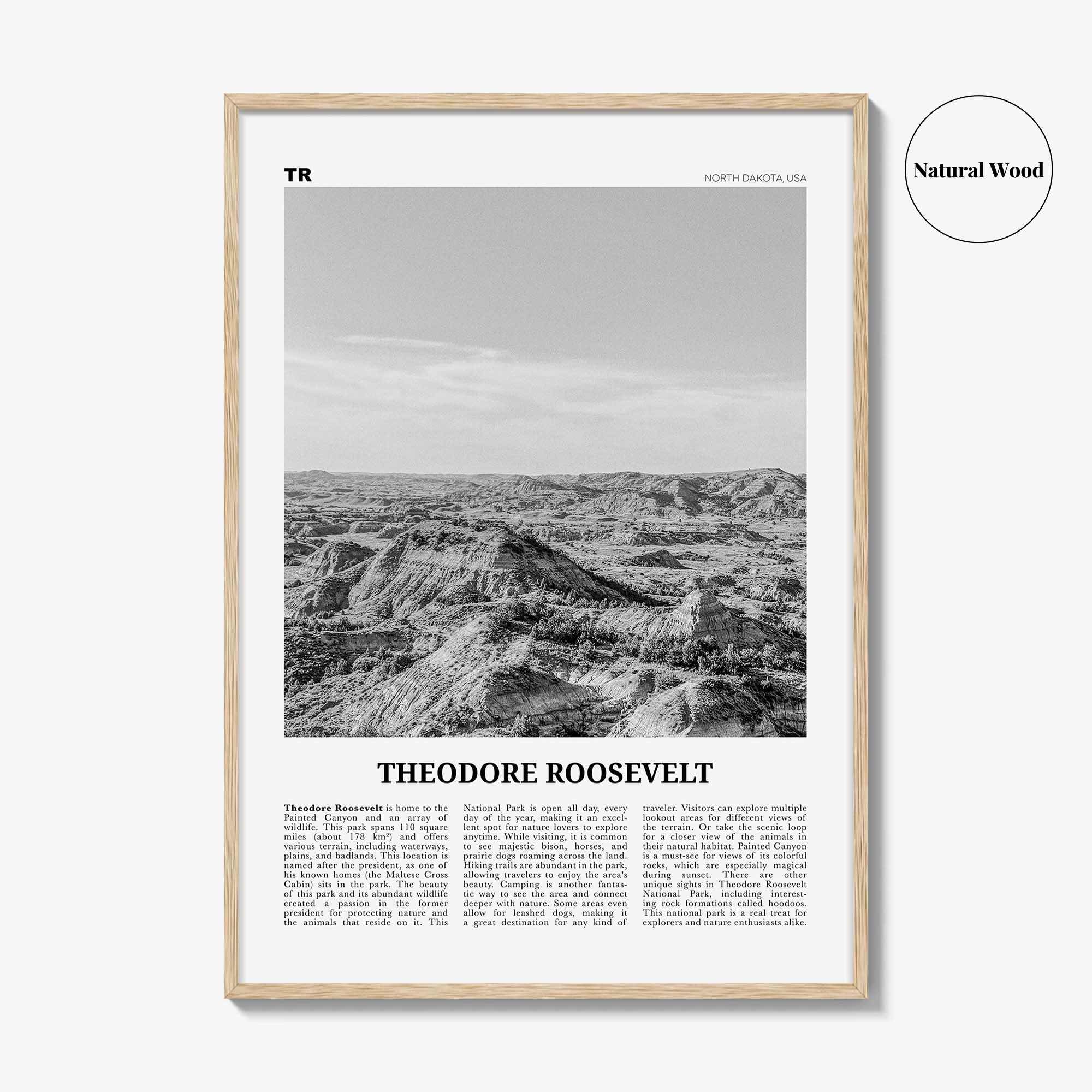 Theodore Roosevelt National Park Print Black and White, Theodore Roosevelt Wall Art, Theodore Roosevelt Poster, North Dakota