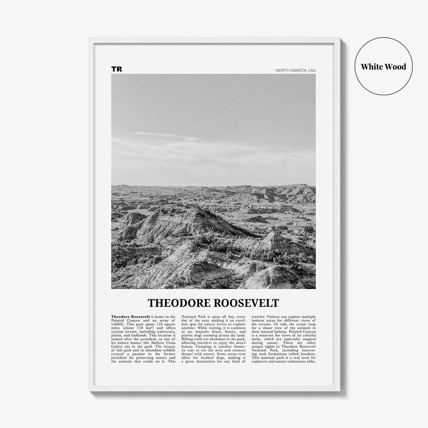 Theodore Roosevelt National Park Print Black and White, Theodore Roosevelt Wall Art, Theodore Roosevelt Poster, North Dakota