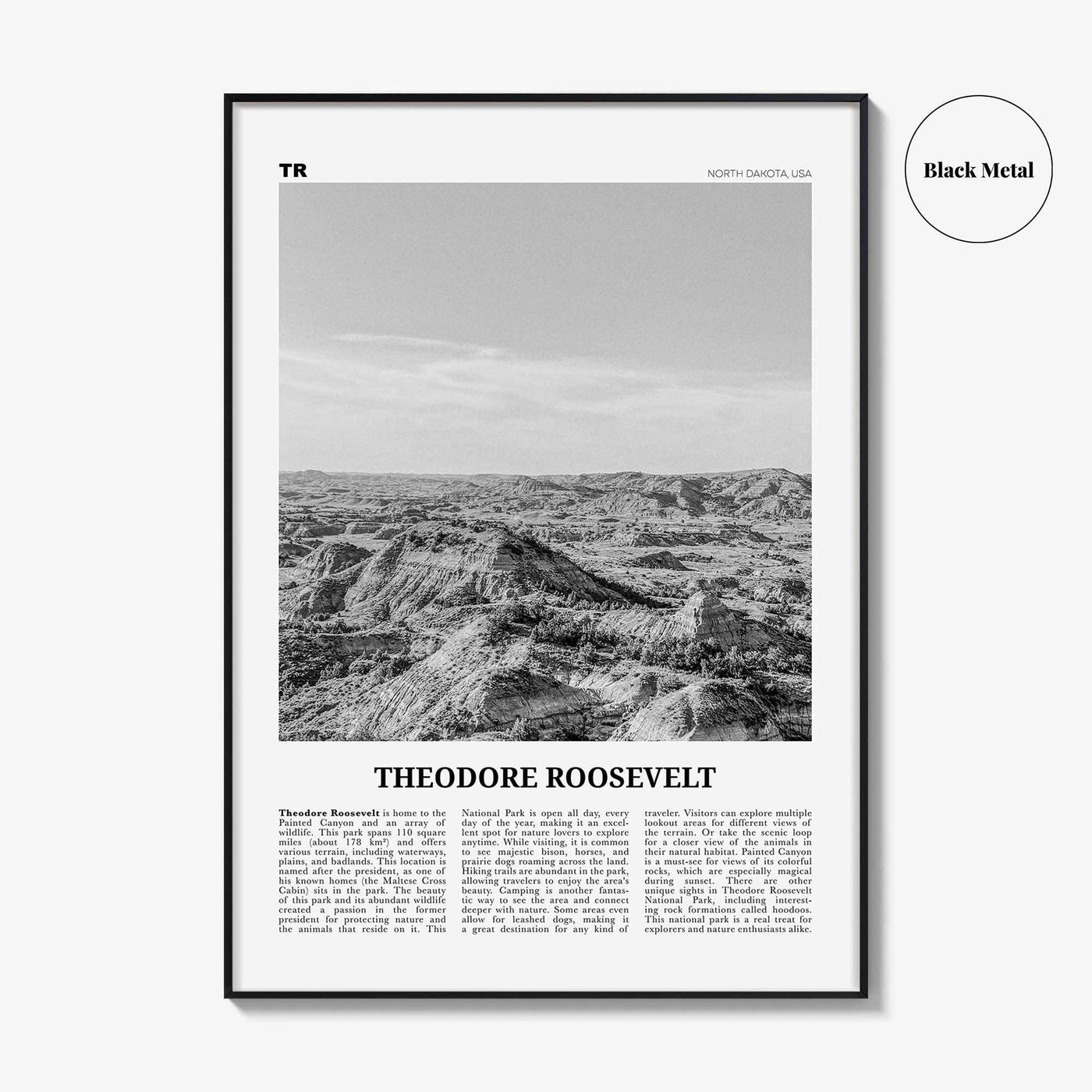 Theodore Roosevelt National Park Print Black and White, Theodore Roosevelt Wall Art, Theodore Roosevelt Poster, North Dakota