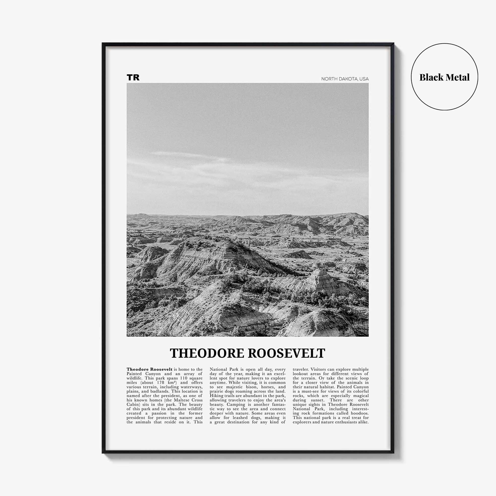 Theodore Roosevelt National Park Print Black and White, Theodore Roosevelt Wall Art, Theodore Roosevelt Poster, North Dakota