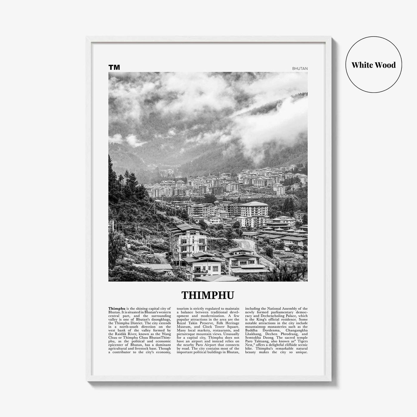 Thimphu Print Black and White, Thimphu Wall Art, Thimphu Poster, Thimphu Photo, Thimphu Wall Décor, Thimbu, Thimpu, Bhutan