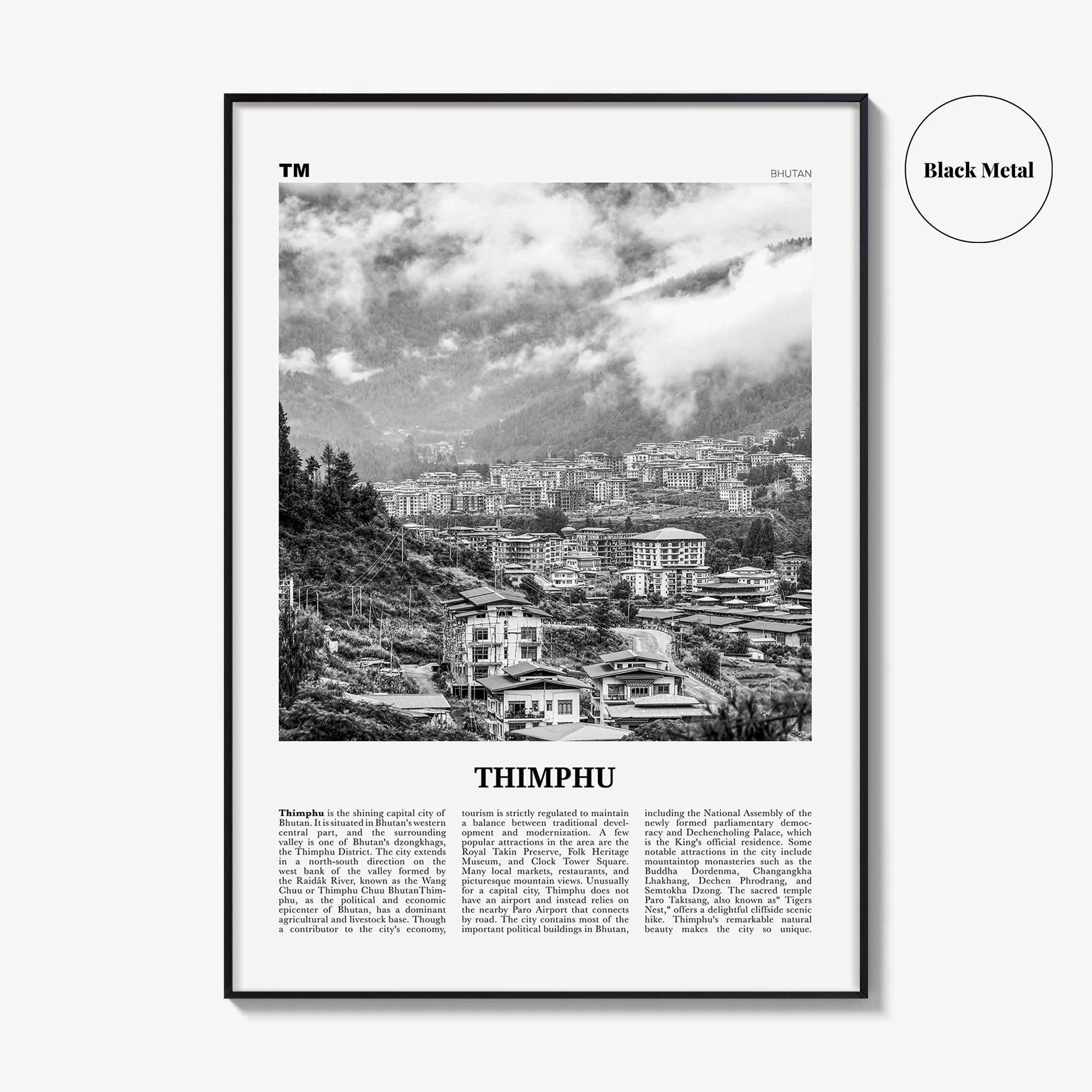 Thimphu Print Black and White, Thimphu Wall Art, Thimphu Poster, Thimphu Photo, Thimphu Wall Décor, Thimbu, Thimpu, Bhutan