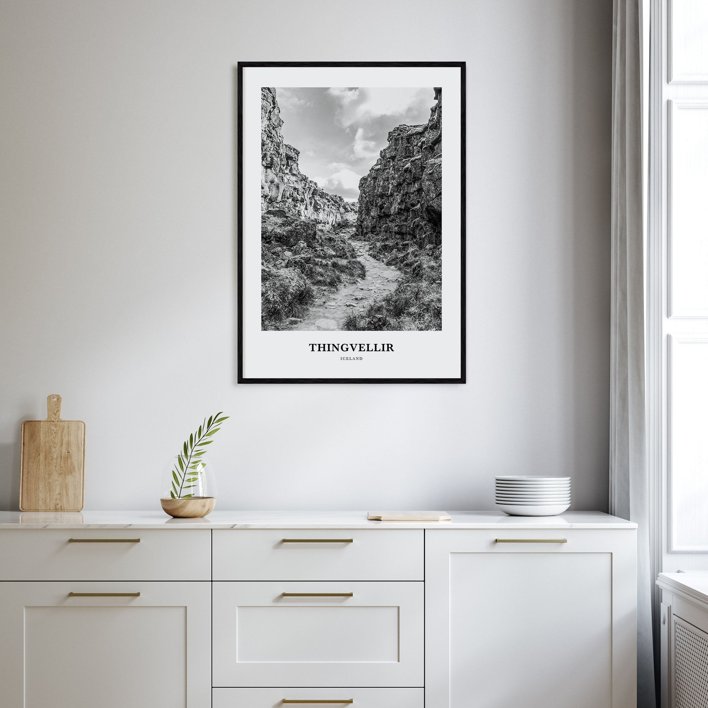 Thingvellir National Park Portrait B&W Poster