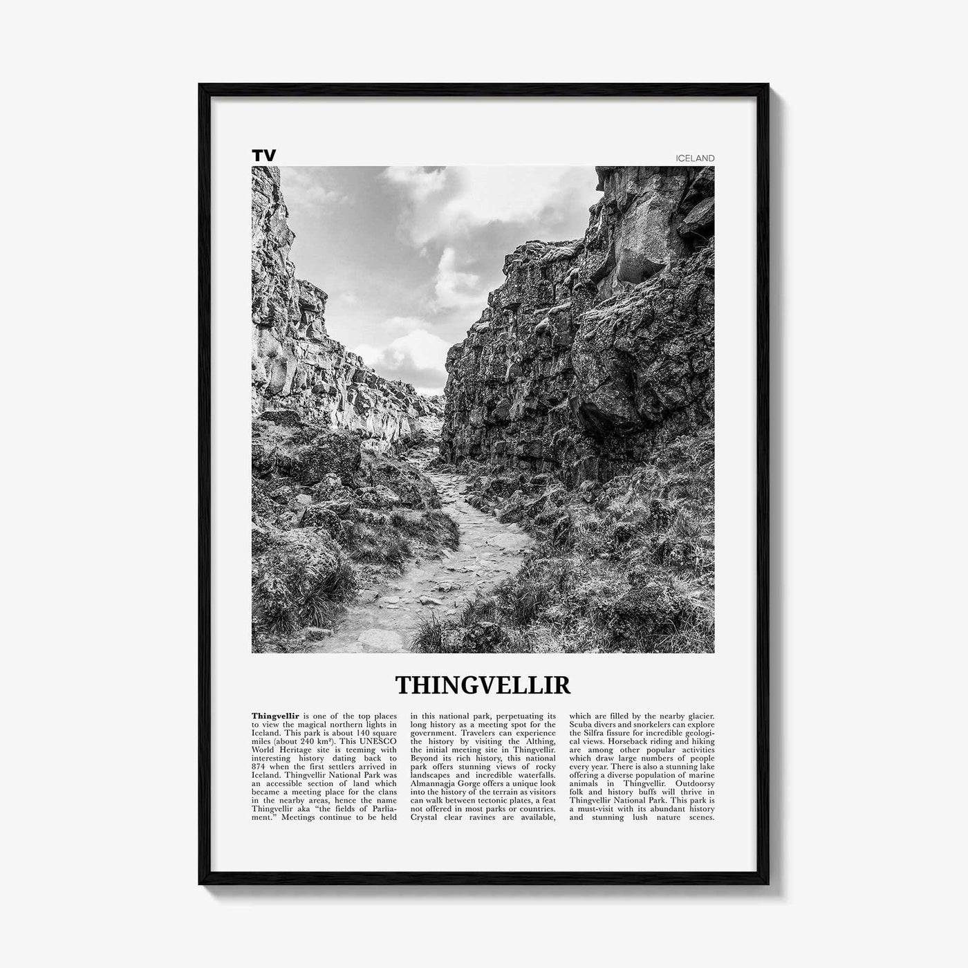 Thingvellir National Park Print Black and White, Thingvellir Wall Art, Thingvellir Poster, Thingvellir Photo, Thingvellir Décor, Iceland