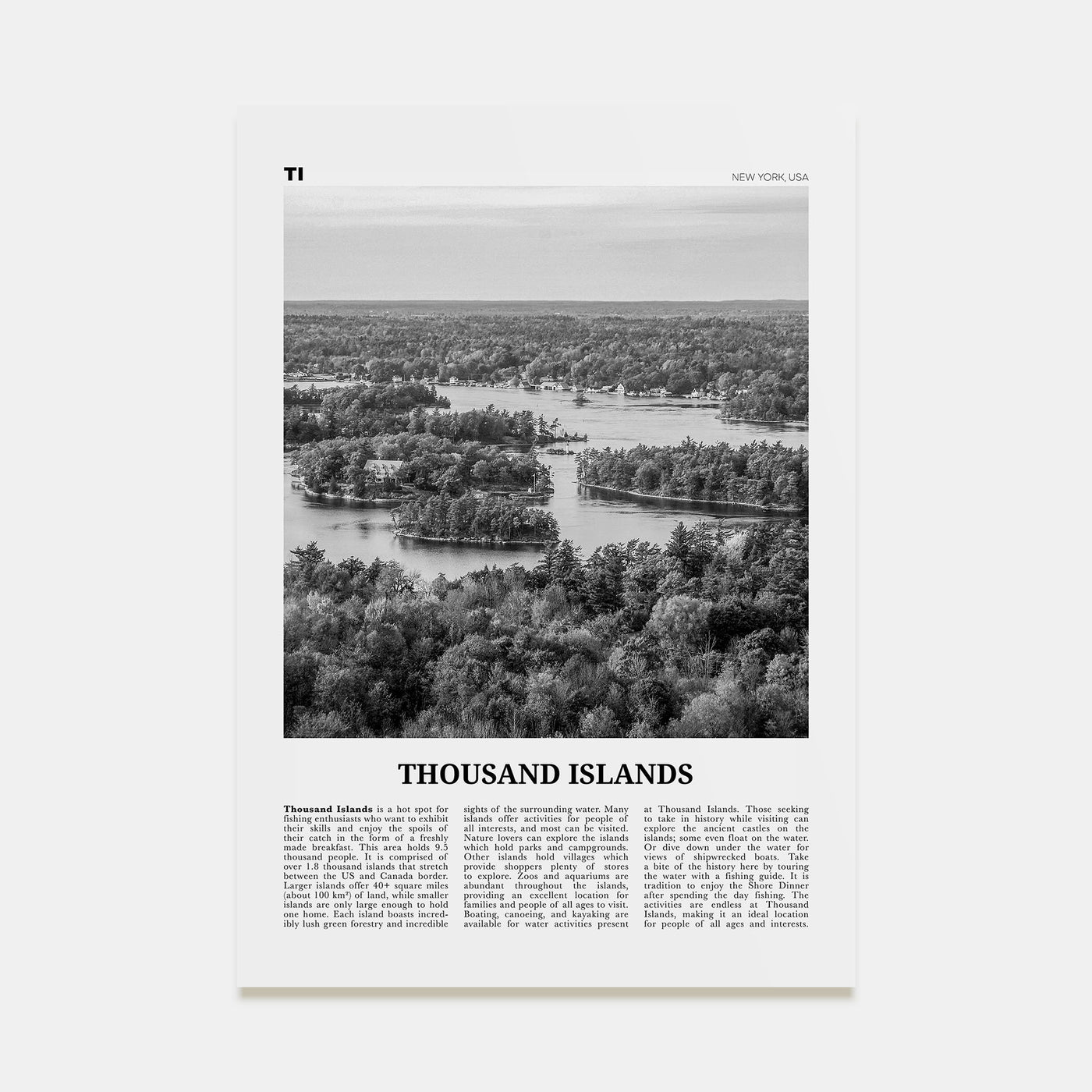 Thousand Islands Travel B&W Poster