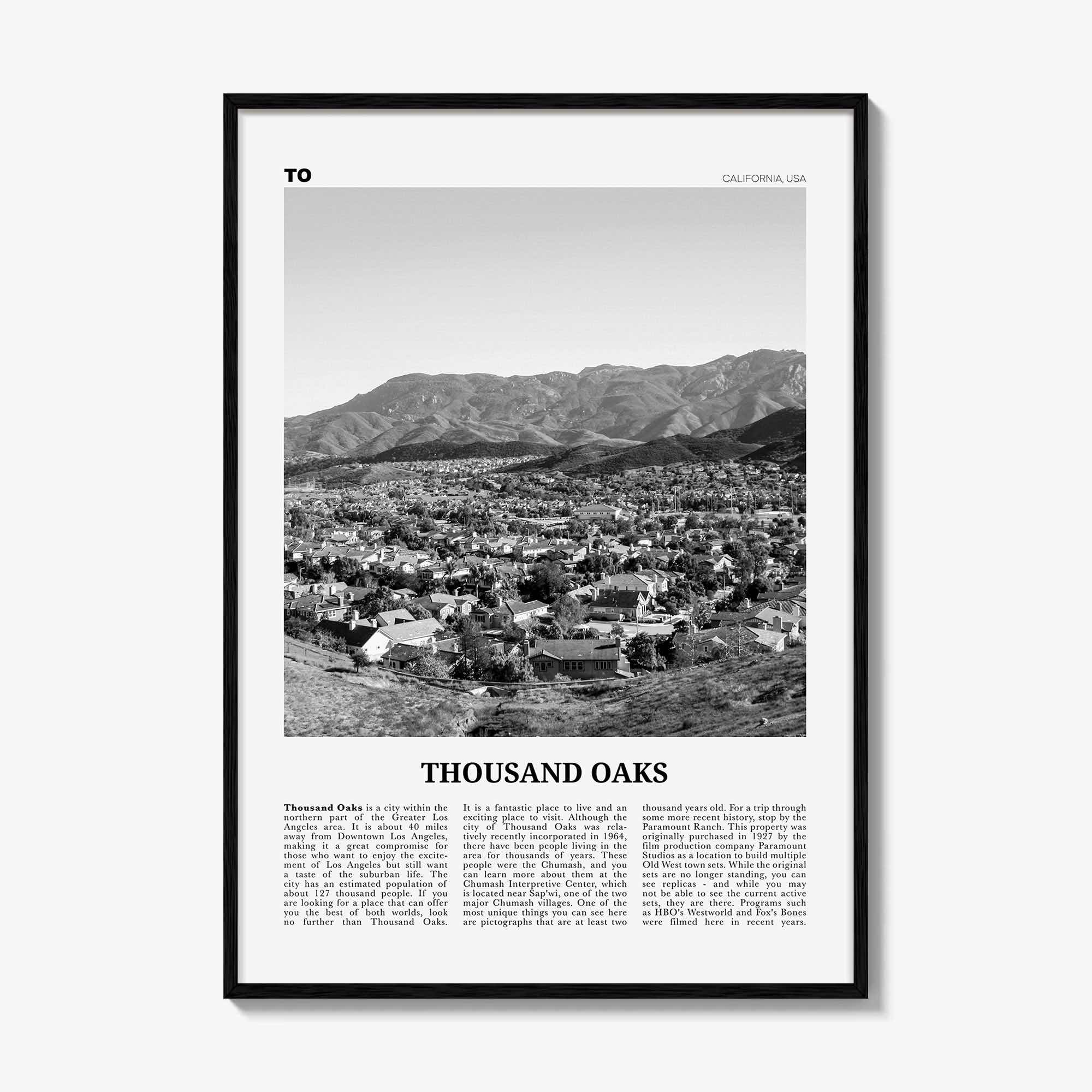 Thousand Oaks Print Black and White, Thousand Oaks Wall Art, Thousand Oaks Poster, Thousand Oaks Photo, Thousand Oaks Décor, California, USA