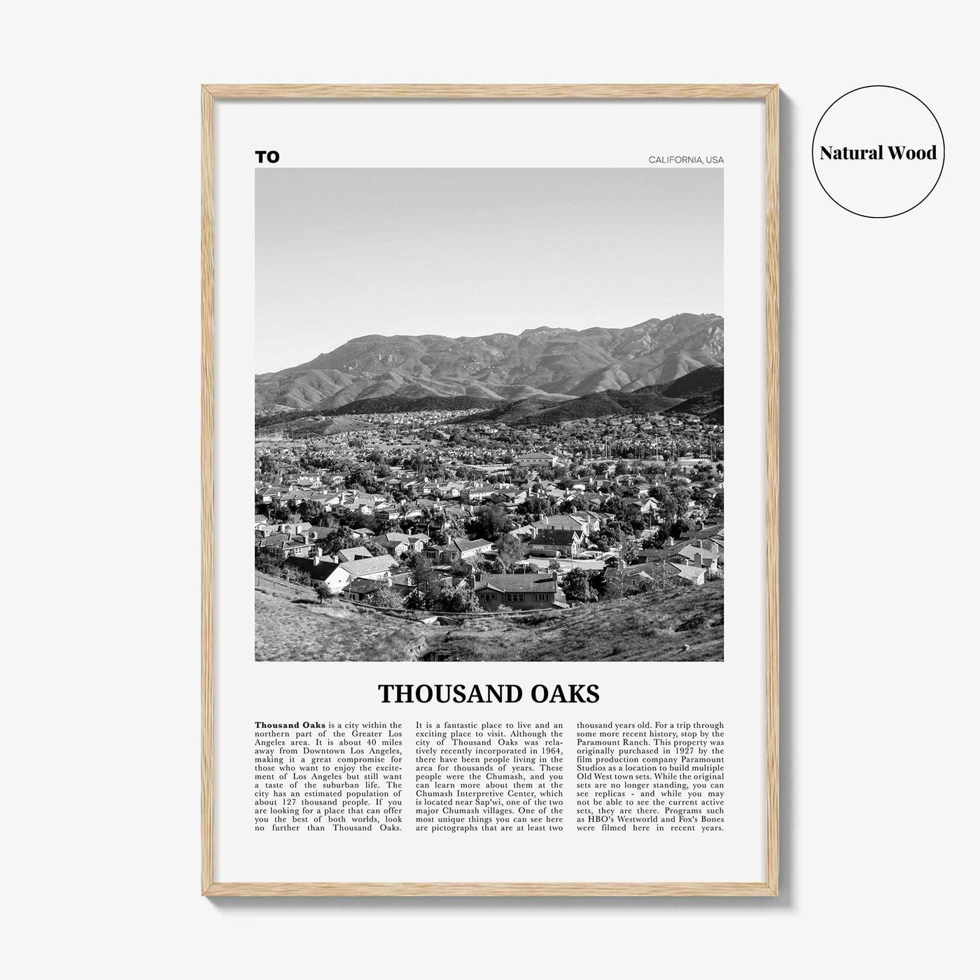 Thousand Oaks Print Black and White, Thousand Oaks Wall Art, Thousand Oaks Poster, Thousand Oaks Photo, Thousand Oaks Décor, California, USA