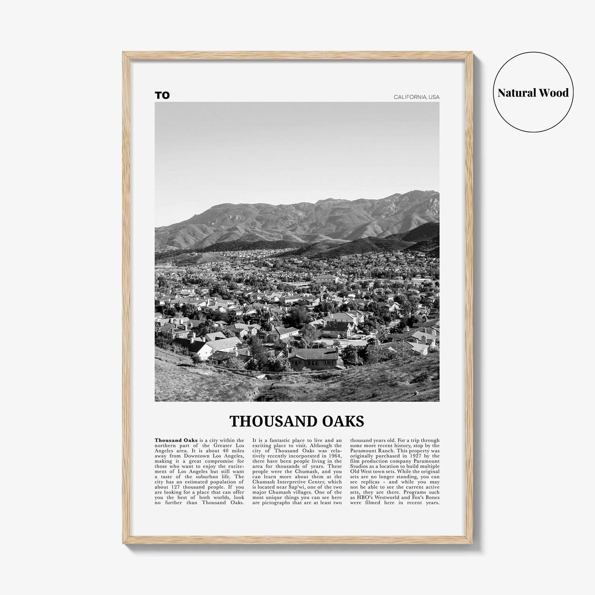 Thousand Oaks Print Black and White, Thousand Oaks Wall Art, Thousand Oaks Poster, Thousand Oaks Photo, Thousand Oaks Décor, California, USA