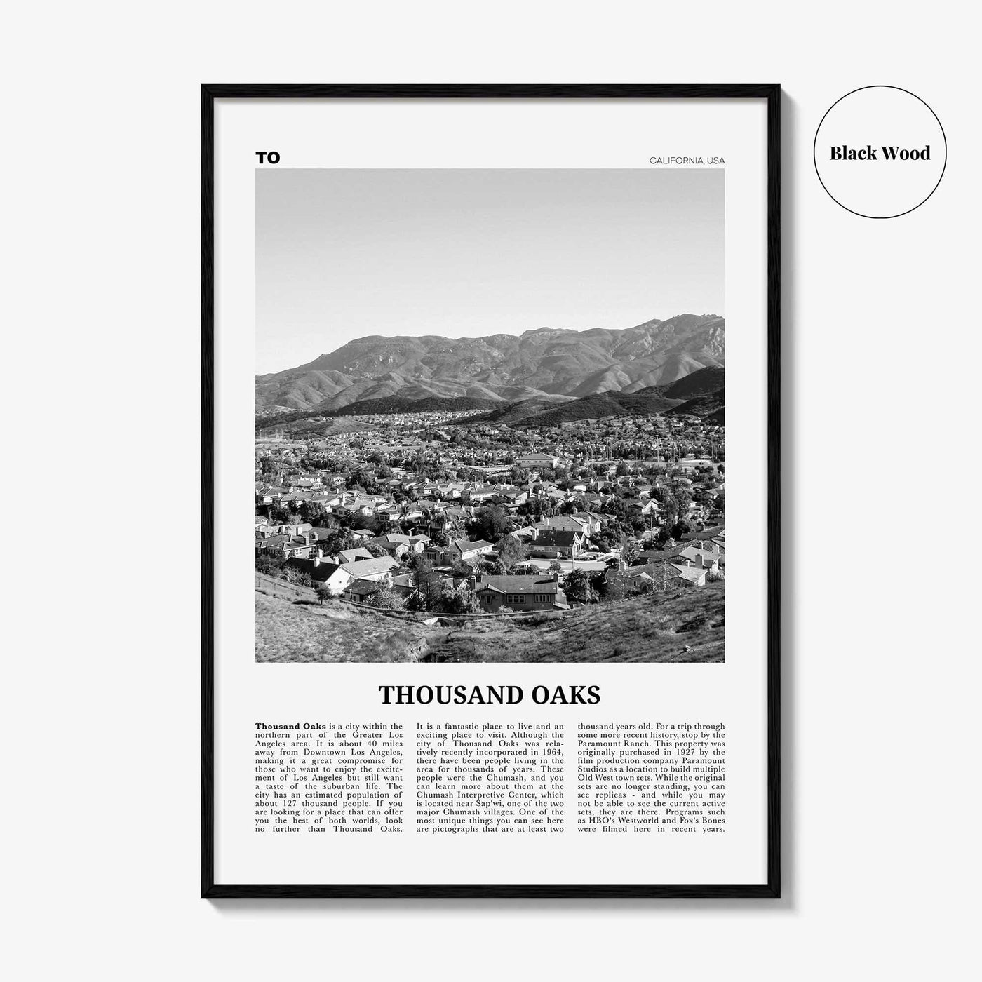 Thousand Oaks Print Black and White, Thousand Oaks Wall Art, Thousand Oaks Poster, Thousand Oaks Photo, Thousand Oaks Décor, California, USA