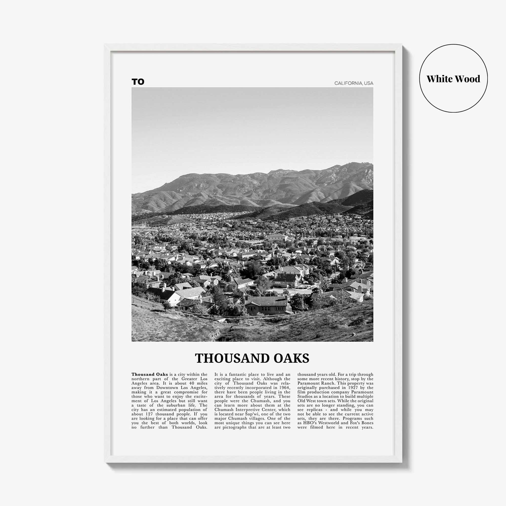 Thousand Oaks Print Black and White, Thousand Oaks Wall Art, Thousand Oaks Poster, Thousand Oaks Photo, Thousand Oaks Décor, California, USA