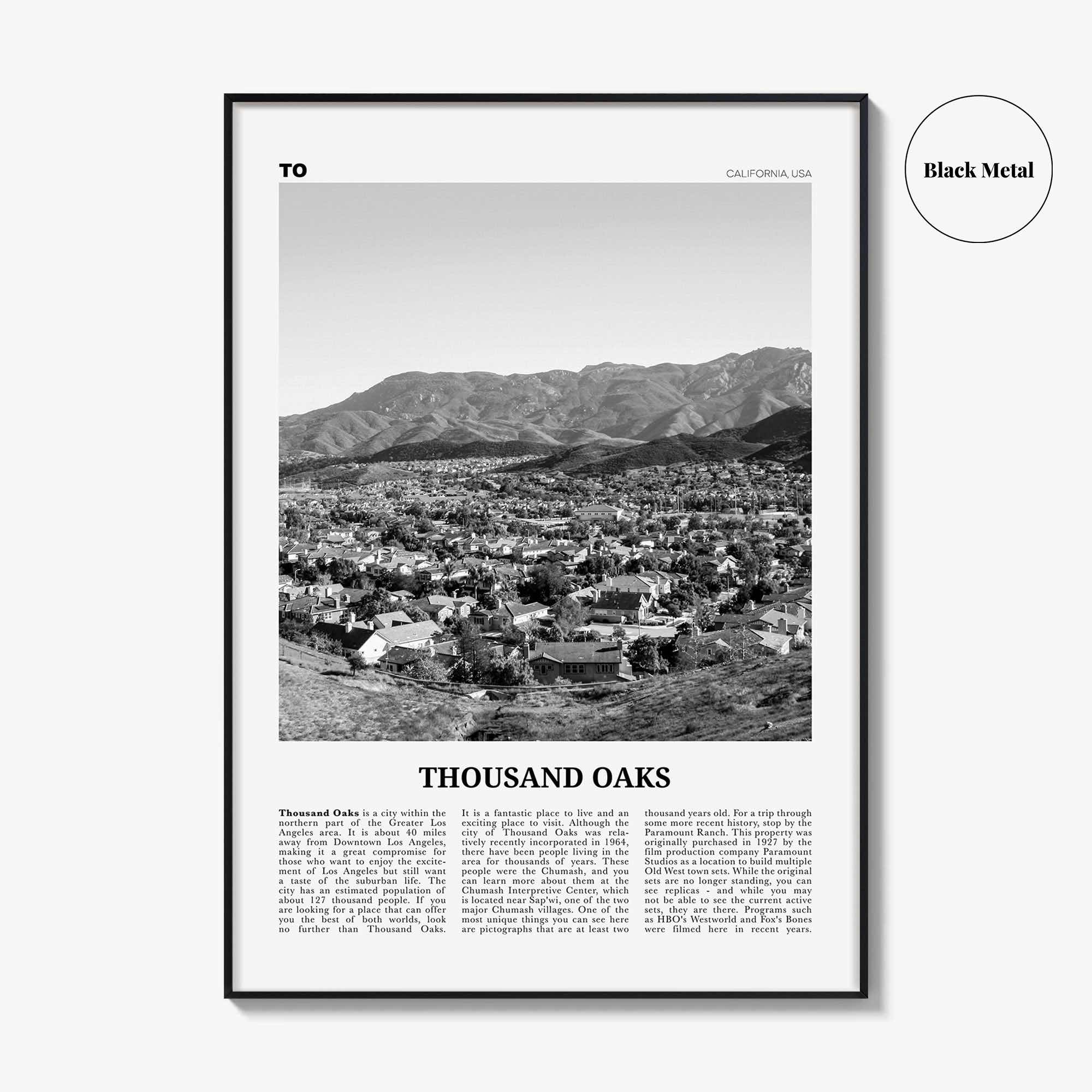 Thousand Oaks Print Black and White, Thousand Oaks Wall Art, Thousand Oaks Poster, Thousand Oaks Photo, Thousand Oaks Décor, California, USA