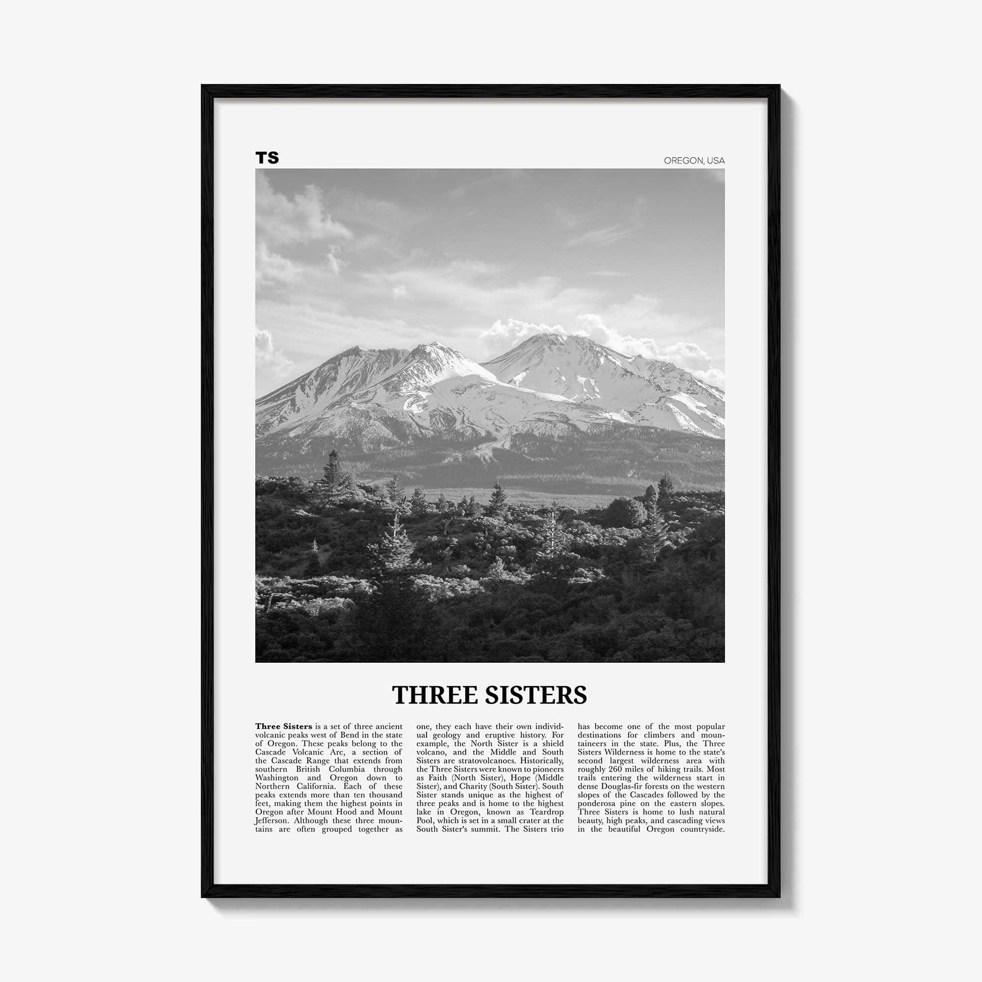Three Sisters Print Black and White, Three Sisters Wall Art, Three Sisters Poster, Three Sisters Photo, Three Sisters Wall Décor, Oregon