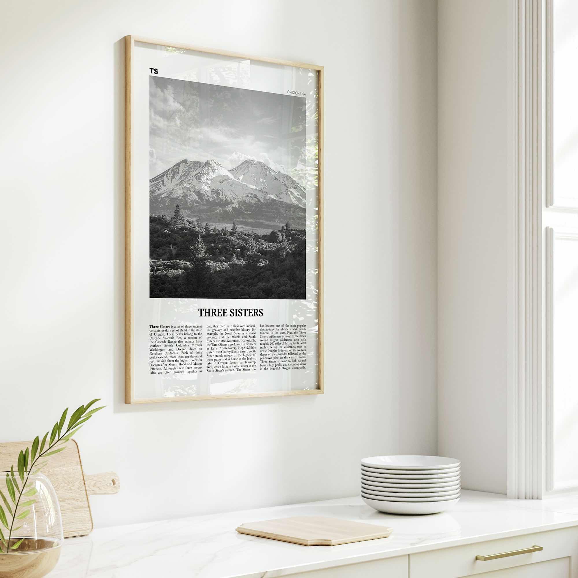 Three Sisters Print Black and White, Three Sisters Wall Art, Three Sisters Poster, Three Sisters Photo, Three Sisters Wall Décor, Oregon