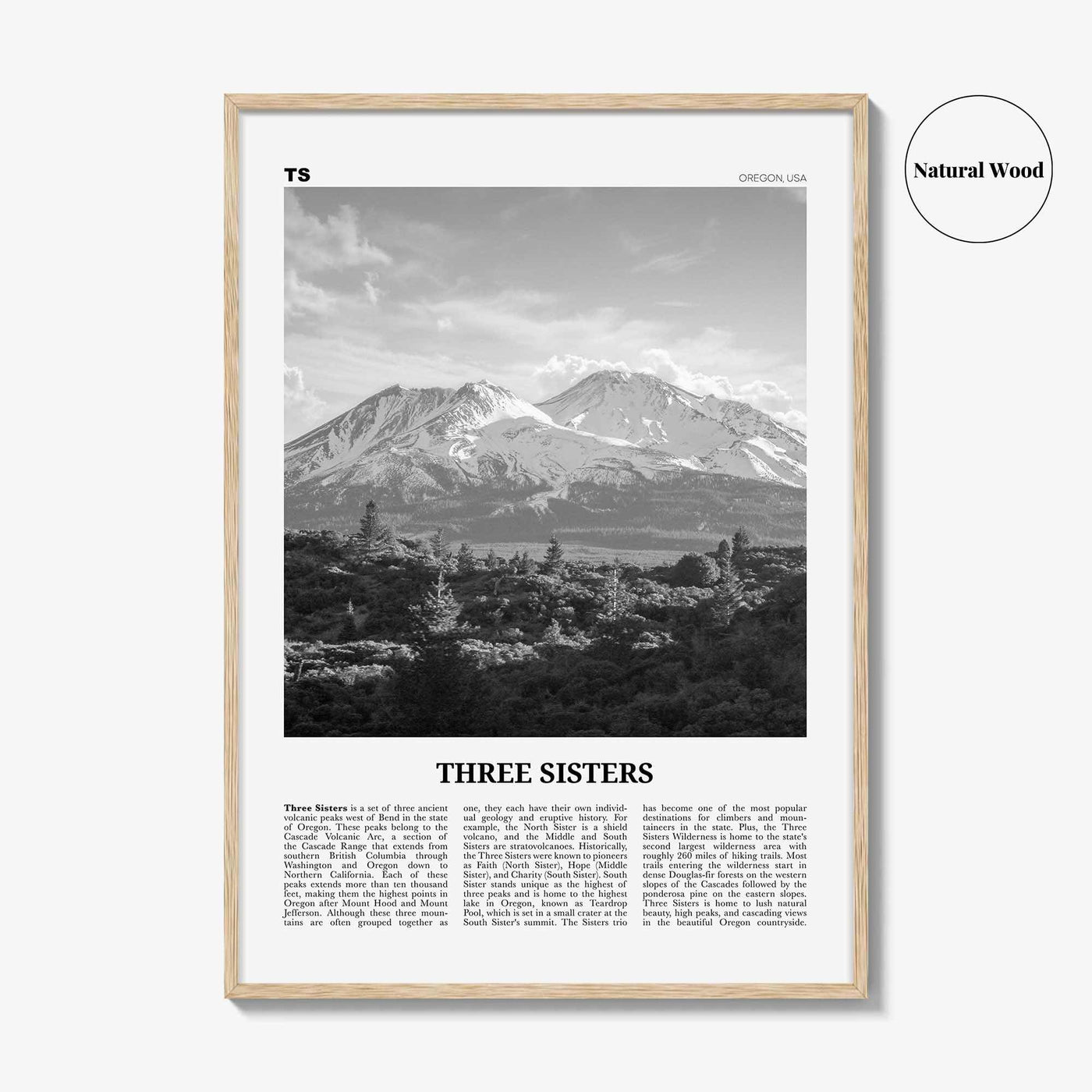 Three Sisters Print Black and White, Three Sisters Wall Art, Three Sisters Poster, Three Sisters Photo, Three Sisters Wall Décor, Oregon