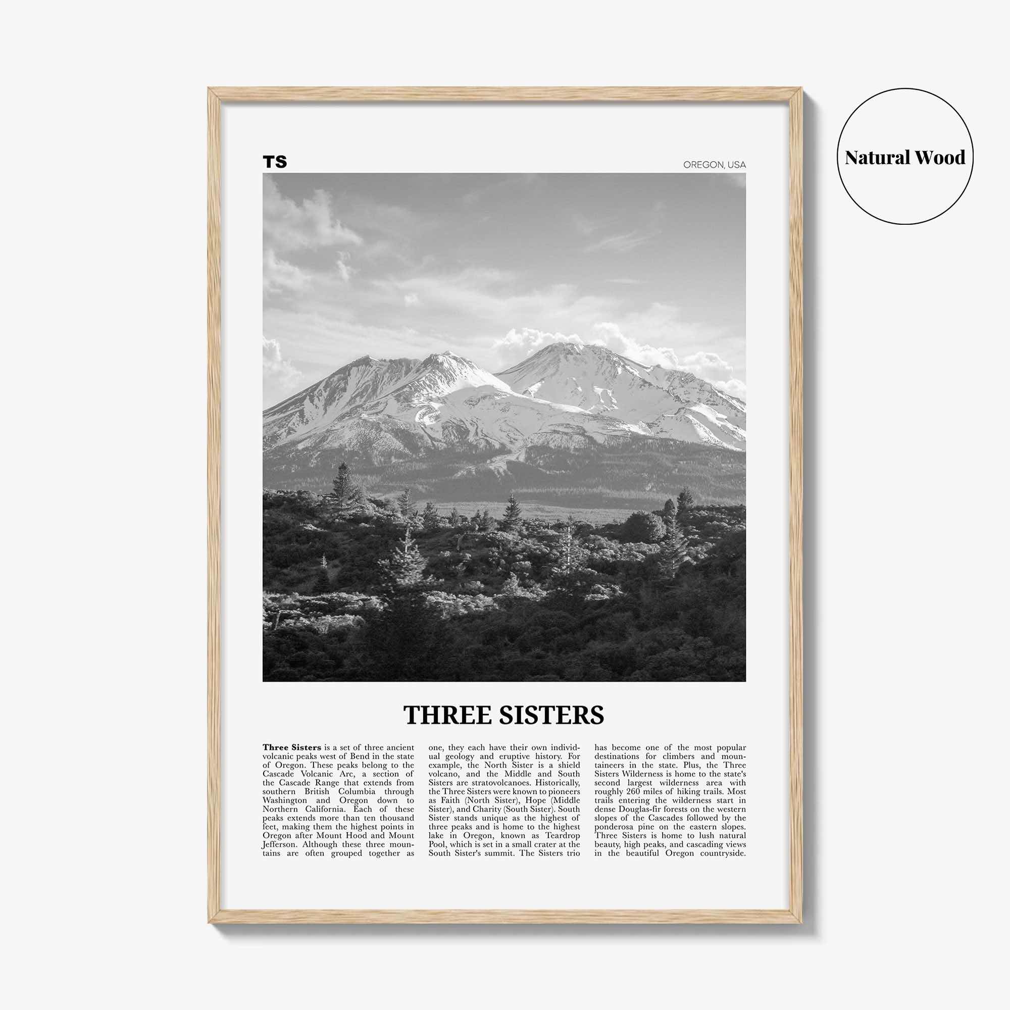 Three Sisters Print Black and White, Three Sisters Wall Art, Three Sisters Poster, Three Sisters Photo, Three Sisters Wall Décor, Oregon