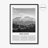 Three Sisters Print Black and White, Three Sisters Wall Art, Three Sisters Poster, Three Sisters Photo, Three Sisters Wall Décor, Oregon