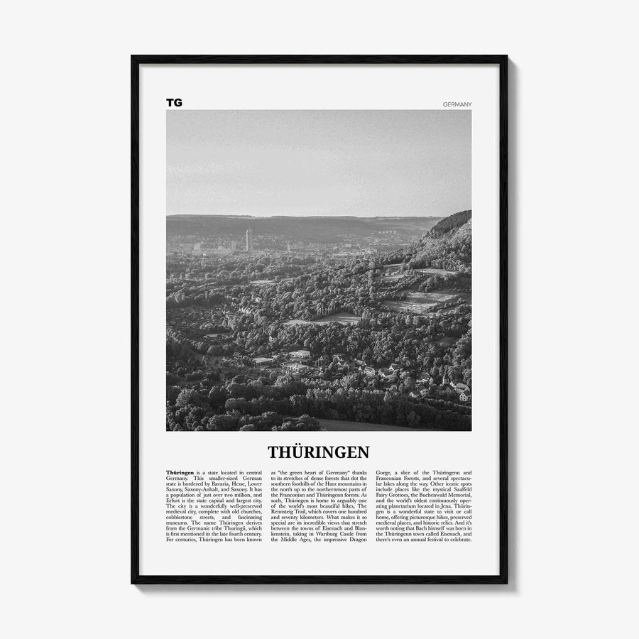 Thuringen Print Black and White, Thüringen Wall Art, Thüringen Poster, Thüringen Photo, Thüringen Wall Décor, Thüringen Map, Germany