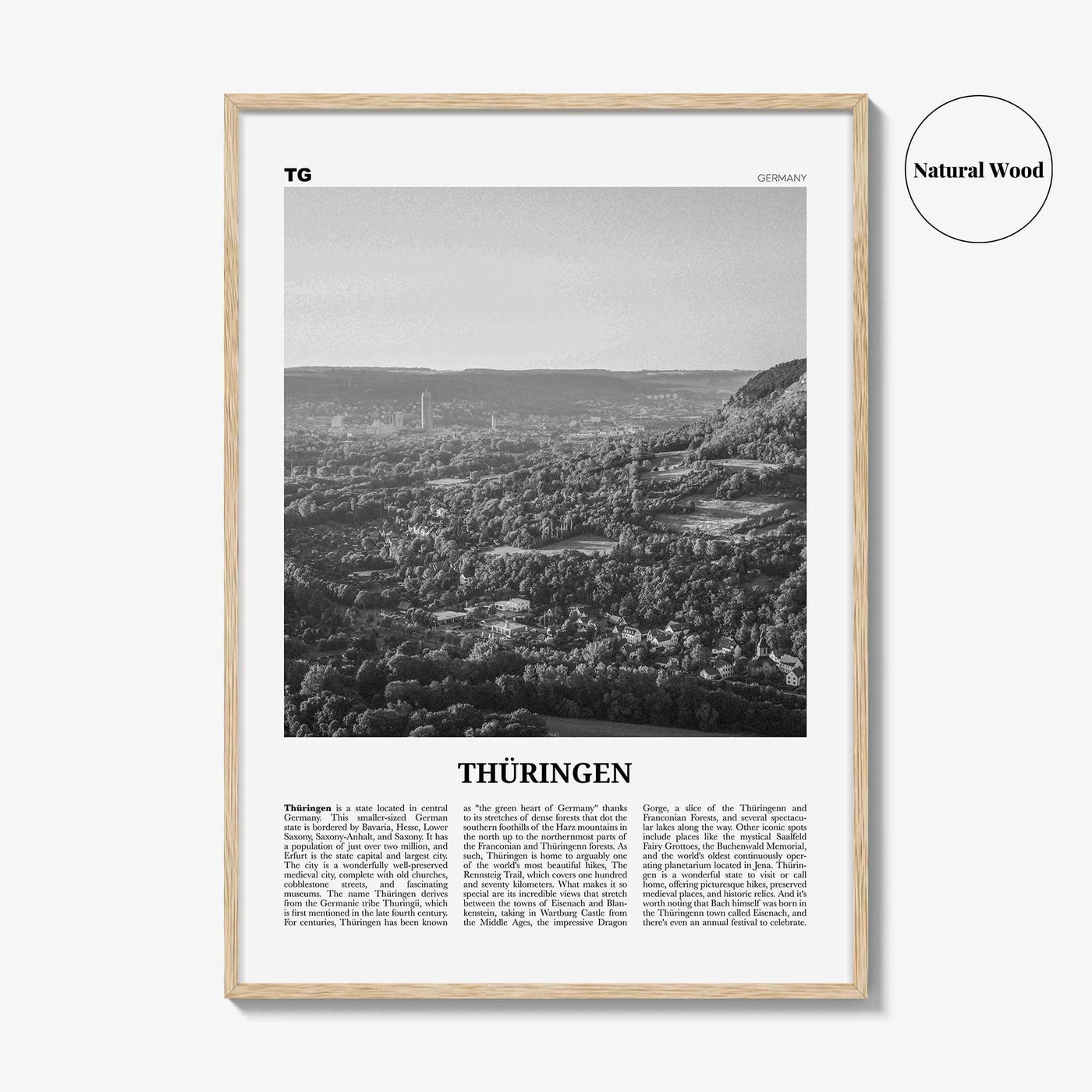 Thuringen Print Black and White, Thüringen Wall Art, Thüringen Poster, Thüringen Photo, Thüringen Wall Décor, Thüringen Map, Germany