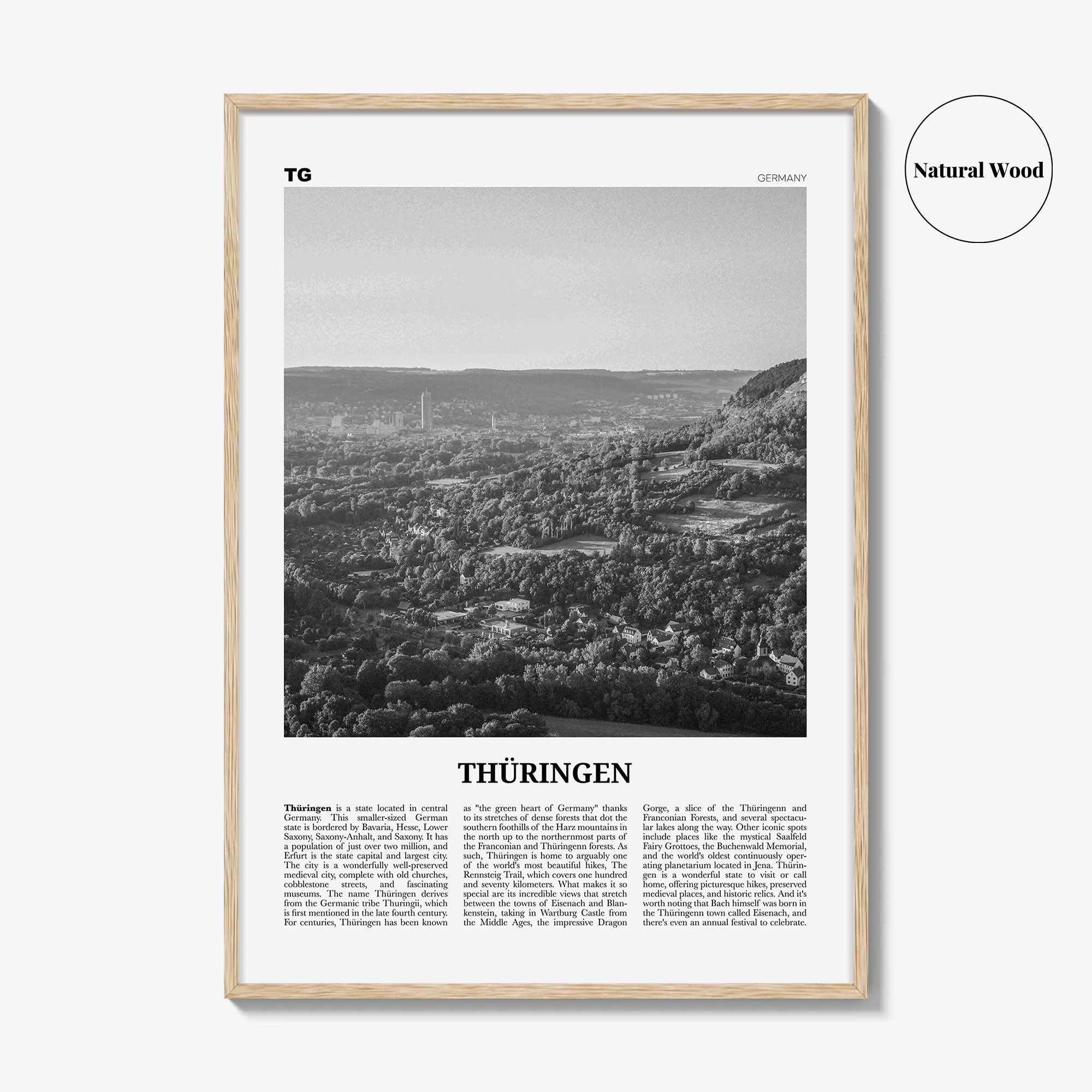 Thuringen Print Black and White, Thüringen Wall Art, Thüringen Poster, Thüringen Photo, Thüringen Wall Décor, Thüringen Map, Germany