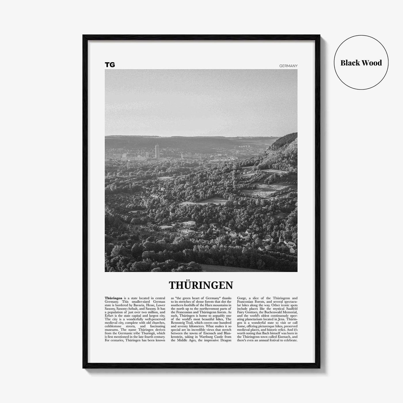 Thuringen Print Black and White, Thüringen Wall Art, Thüringen Poster, Thüringen Photo, Thüringen Wall Décor, Thüringen Map, Germany