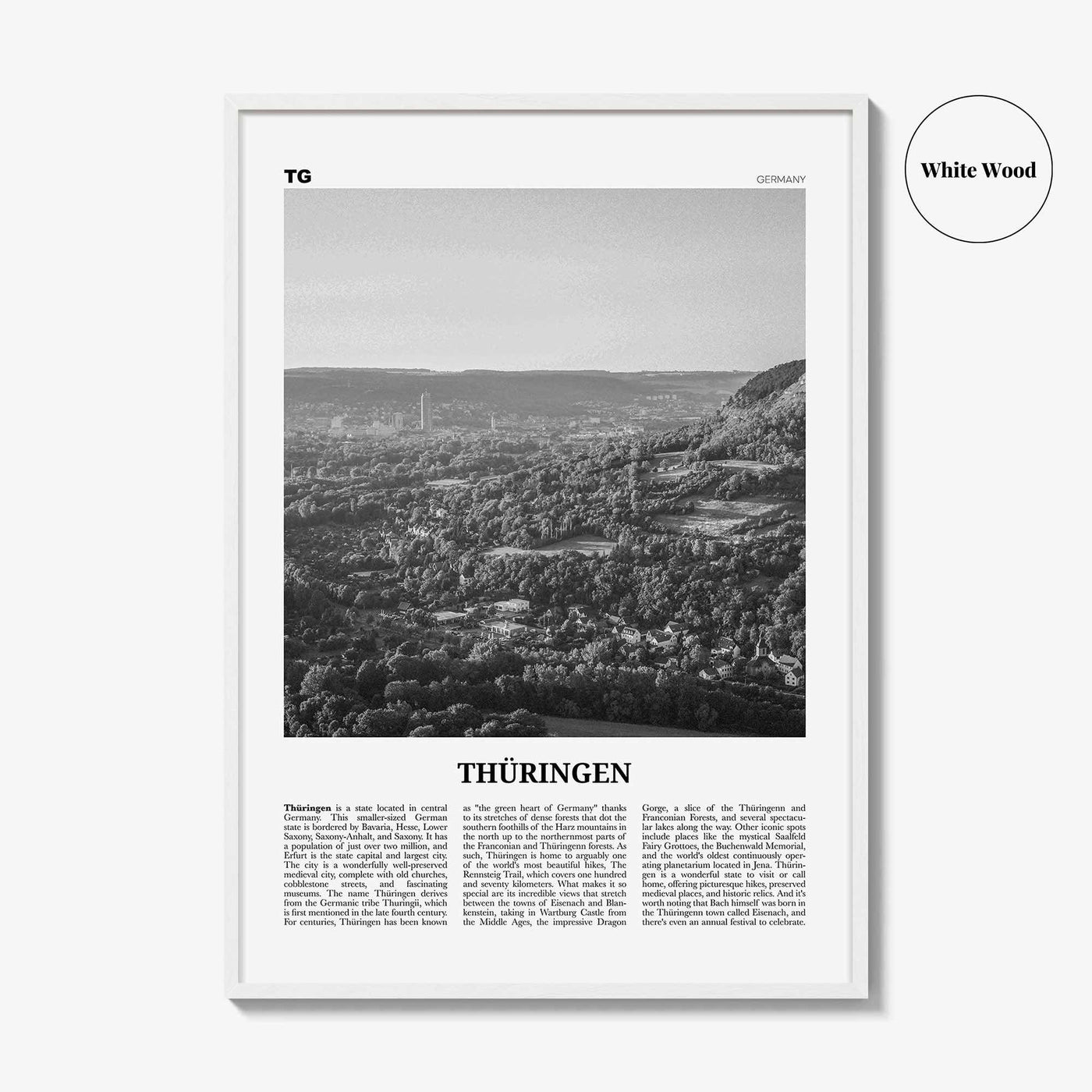 Thuringen Print Black and White, Thüringen Wall Art, Thüringen Poster, Thüringen Photo, Thüringen Wall Décor, Thüringen Map, Germany