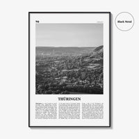 Thuringen Print Black and White, Thüringen Wall Art, Thüringen Poster, Thüringen Photo, Thüringen Wall Décor, Thüringen Map, Germany