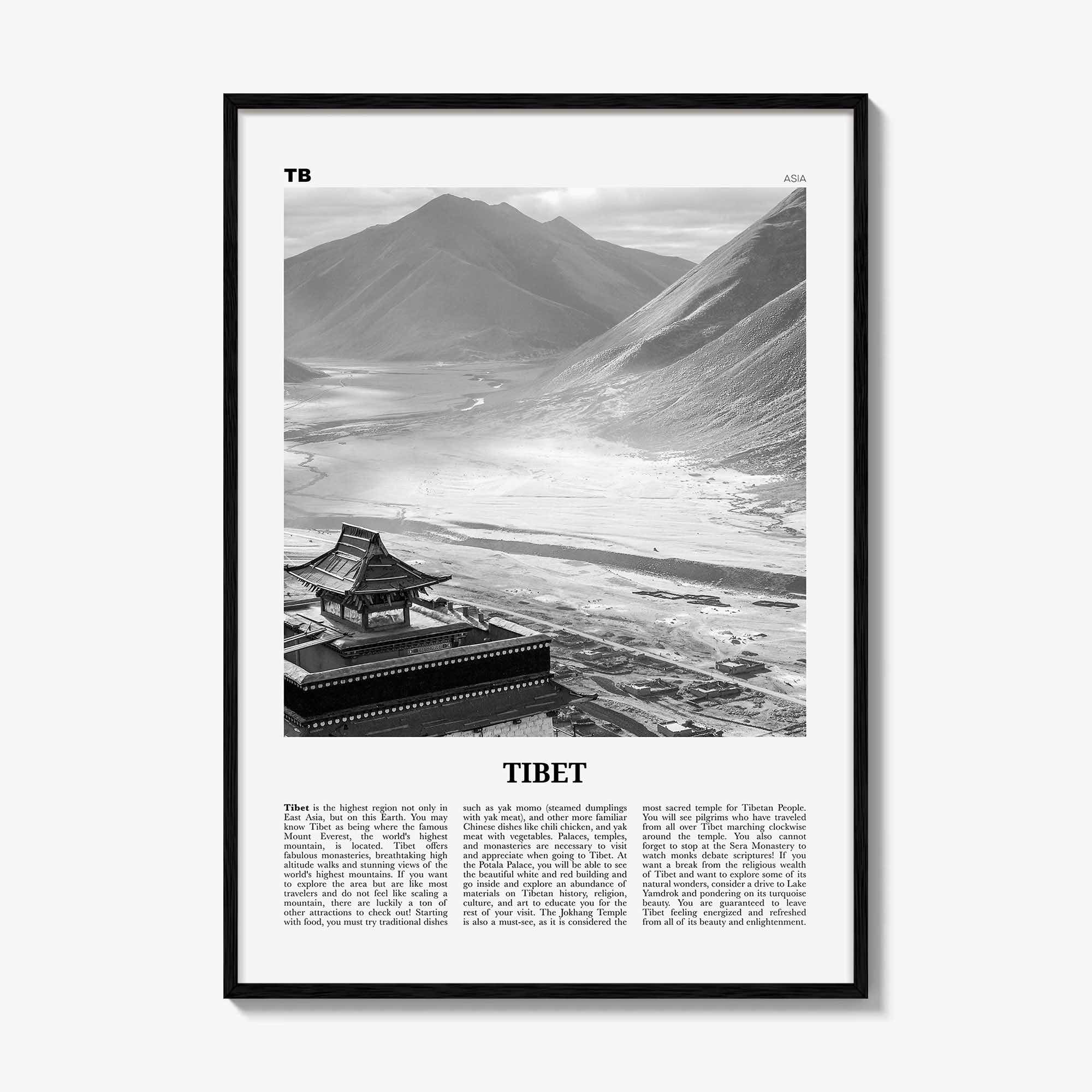 Tibet Print Black and White, Tibet Wall Art, Tibet Poster, Tibet Photo, Tibet Wall Decor, Country Art Print, Tibetan, 西藏