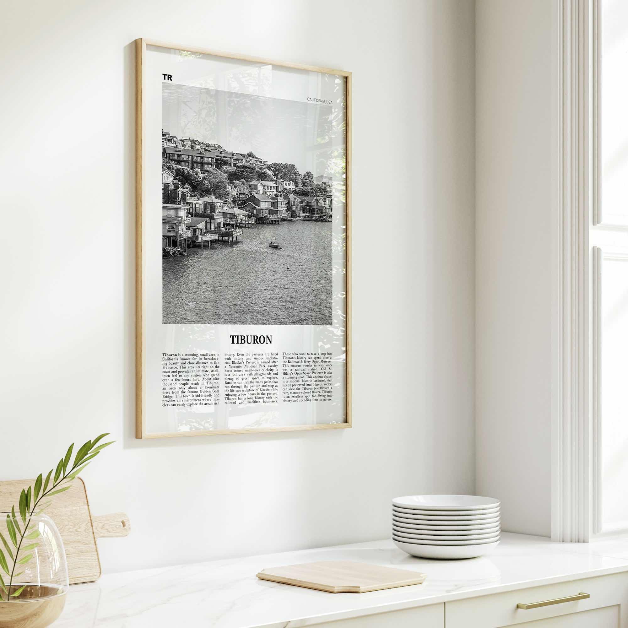 Tiburon Print Black and White, Tiburon Wall Art, Tiburon Poster, Tiburon Photo, Tiburon Wall Décor, Tiburon Map, California, USA