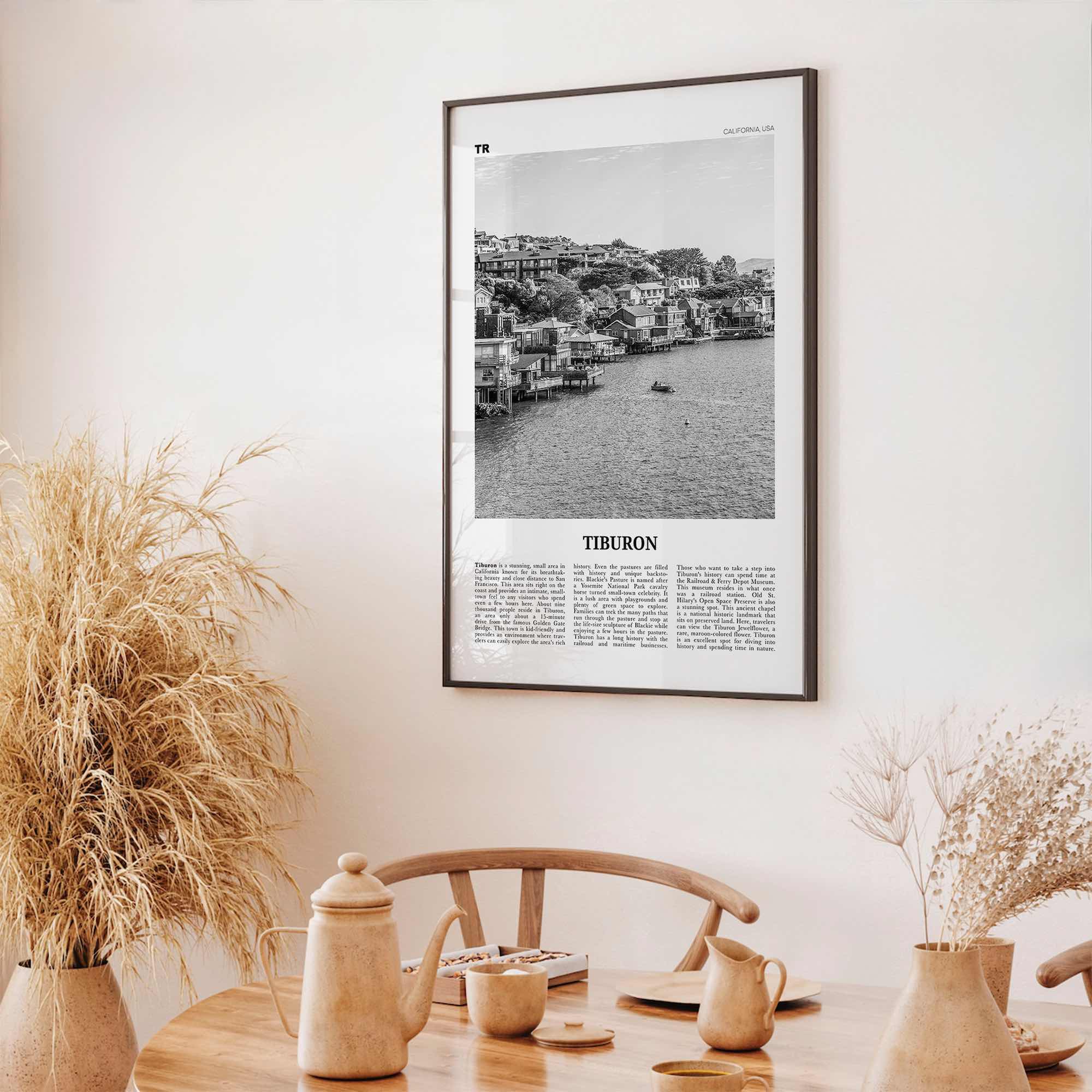 Tiburon Print Black and White, Tiburon Wall Art, Tiburon Poster, Tiburon Photo, Tiburon Wall Décor, Tiburon Map, California, USA