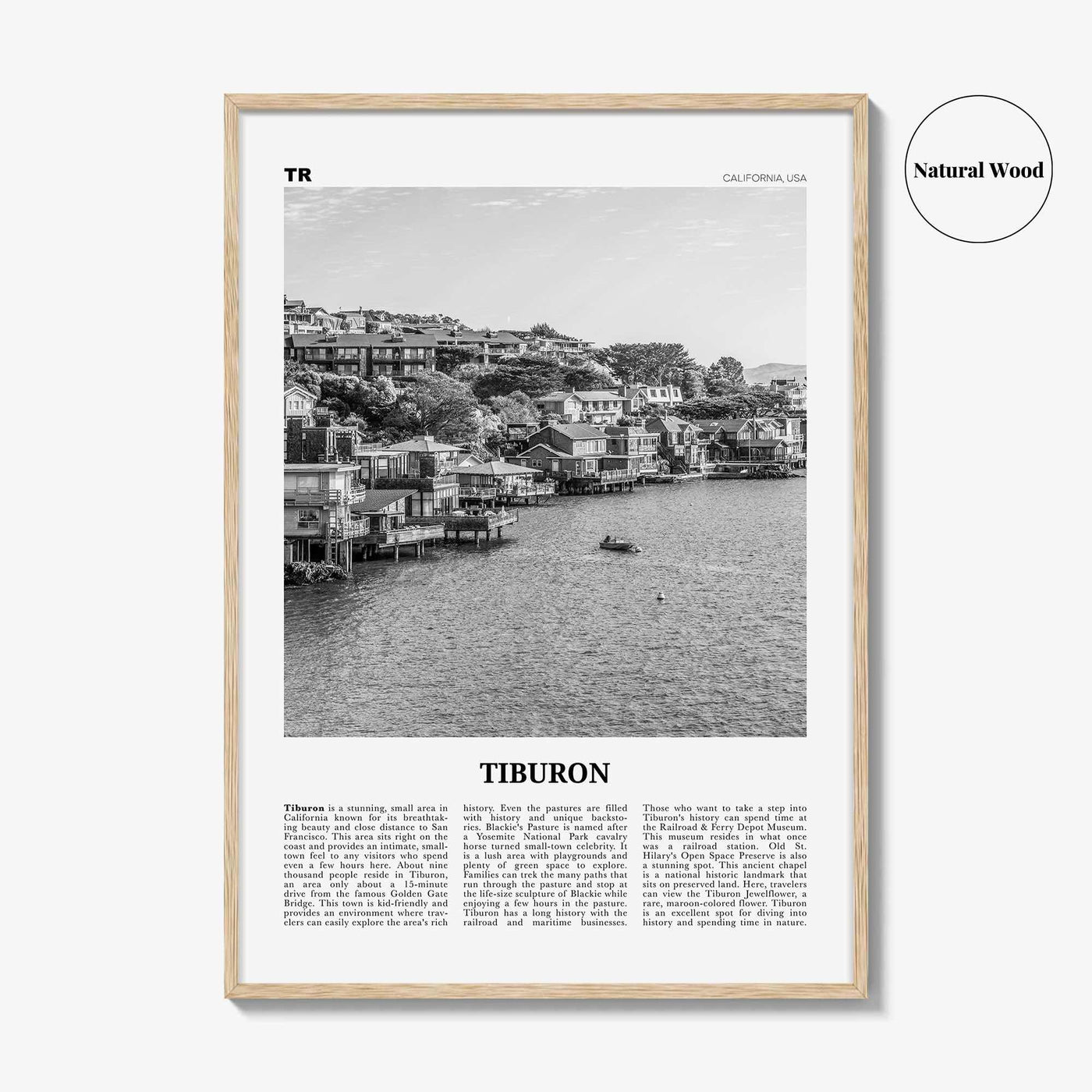 Tiburon Print Black and White, Tiburon Wall Art, Tiburon Poster, Tiburon Photo, Tiburon Wall Décor, Tiburon Map, California, USA